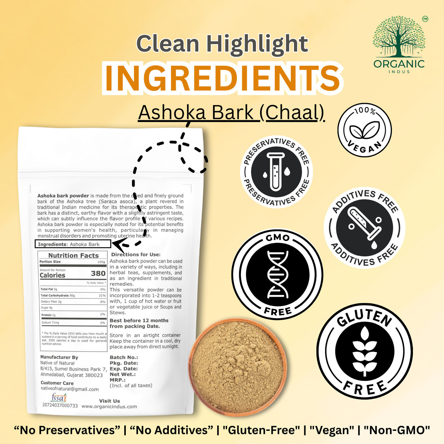 Image of Organic Indus Ashoka Bark Powder 1kg, Help hormonal balance, For female reproductive system