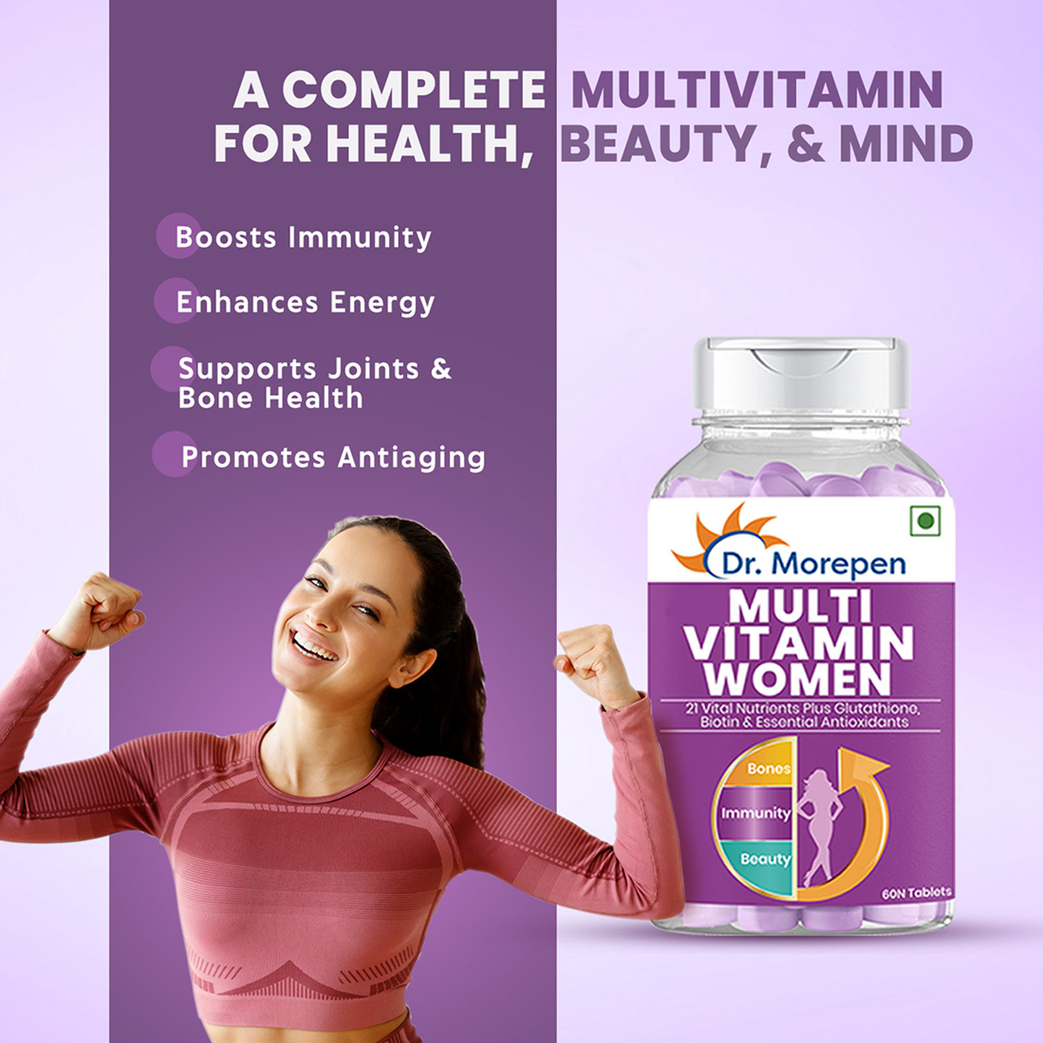 Image of Dr. Morepen Multivitamins For Women With Calcium & Herbal Extracts | Energy & Immunity Booster