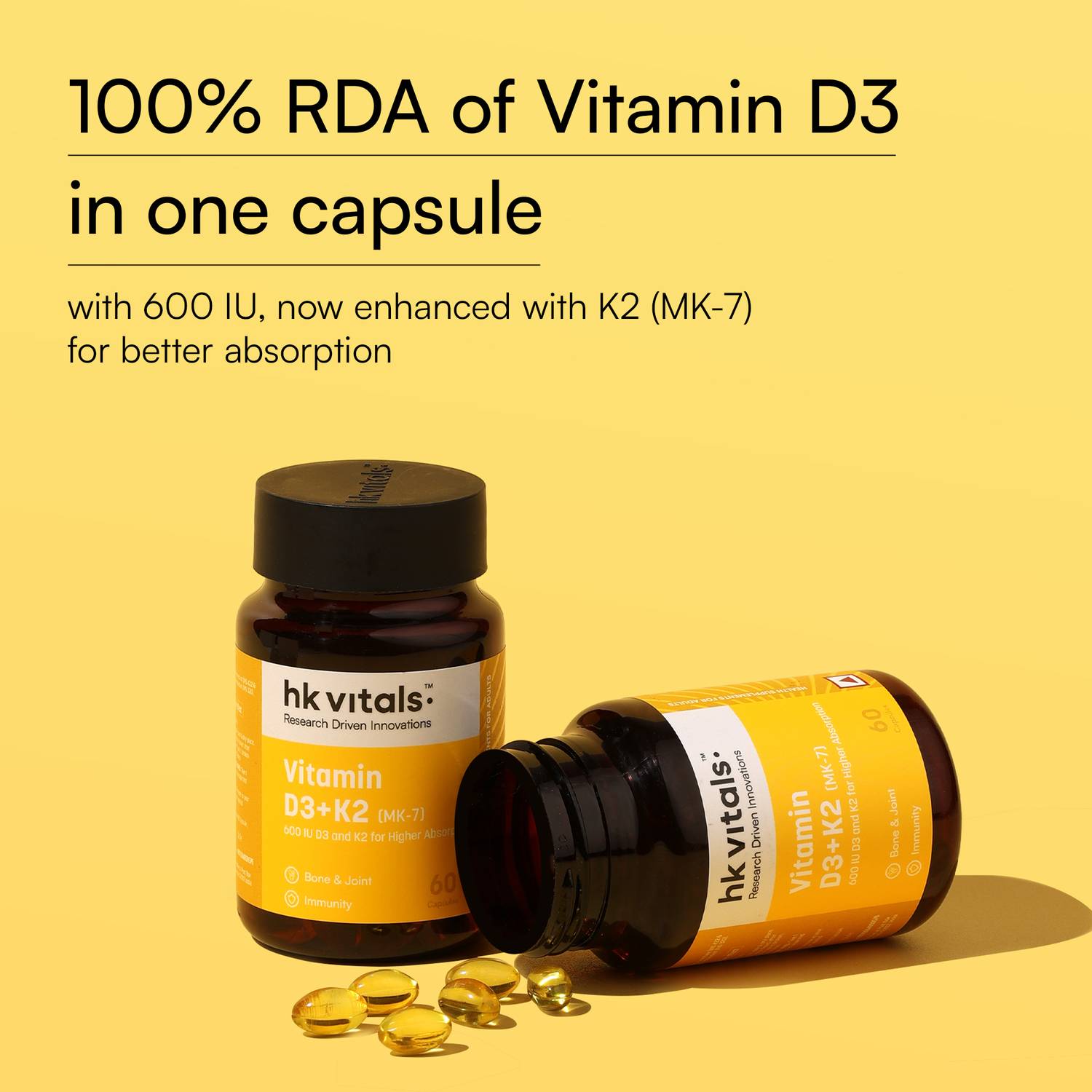 hk vitals Vitamin D3 + K2 (MK-7) 600 IU, 60 Capsules - Image 4