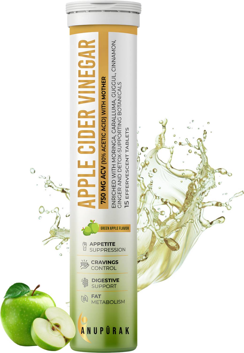 Anupurak ACV Effervescent | 750mg ACV with Mother, Moringa & Caralluma | Cravings Support