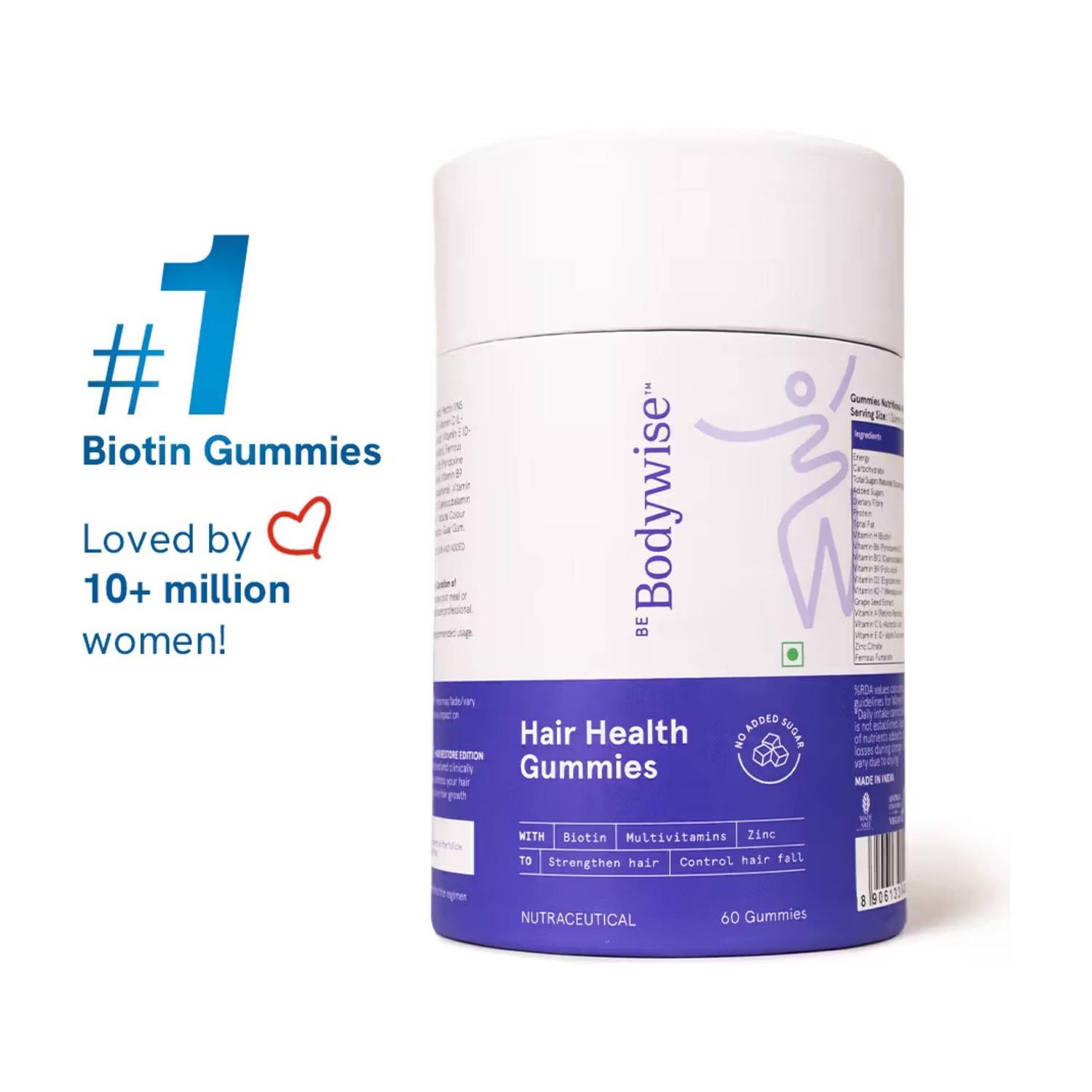 Be Bodywise 30 mcg Biotin Hair Gummies |2 Months Pack| Stronger Hair &Nails|No Added Sugar