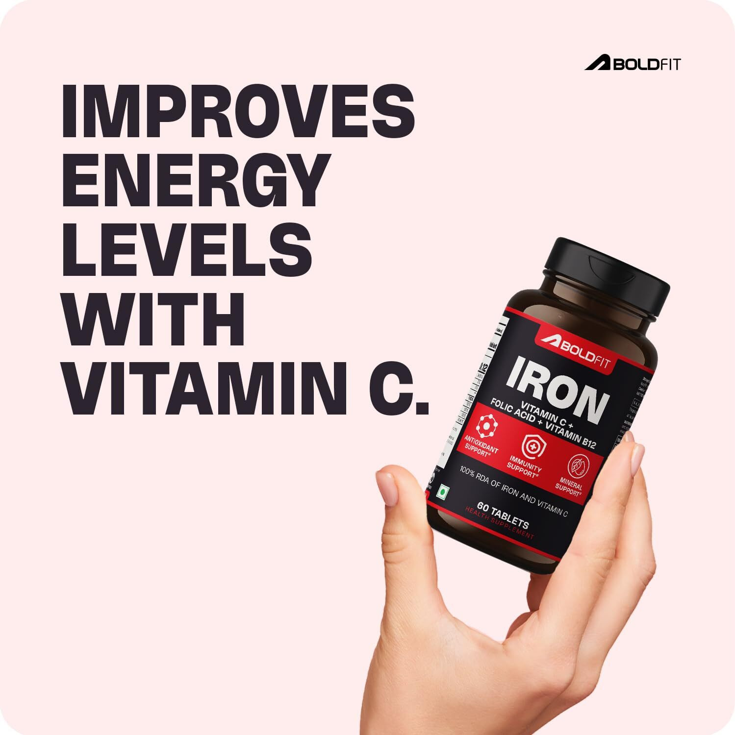 Image of BOLDFIT Iron supplement for women & Men with Vitamin c, folic acid & Vitamin B12