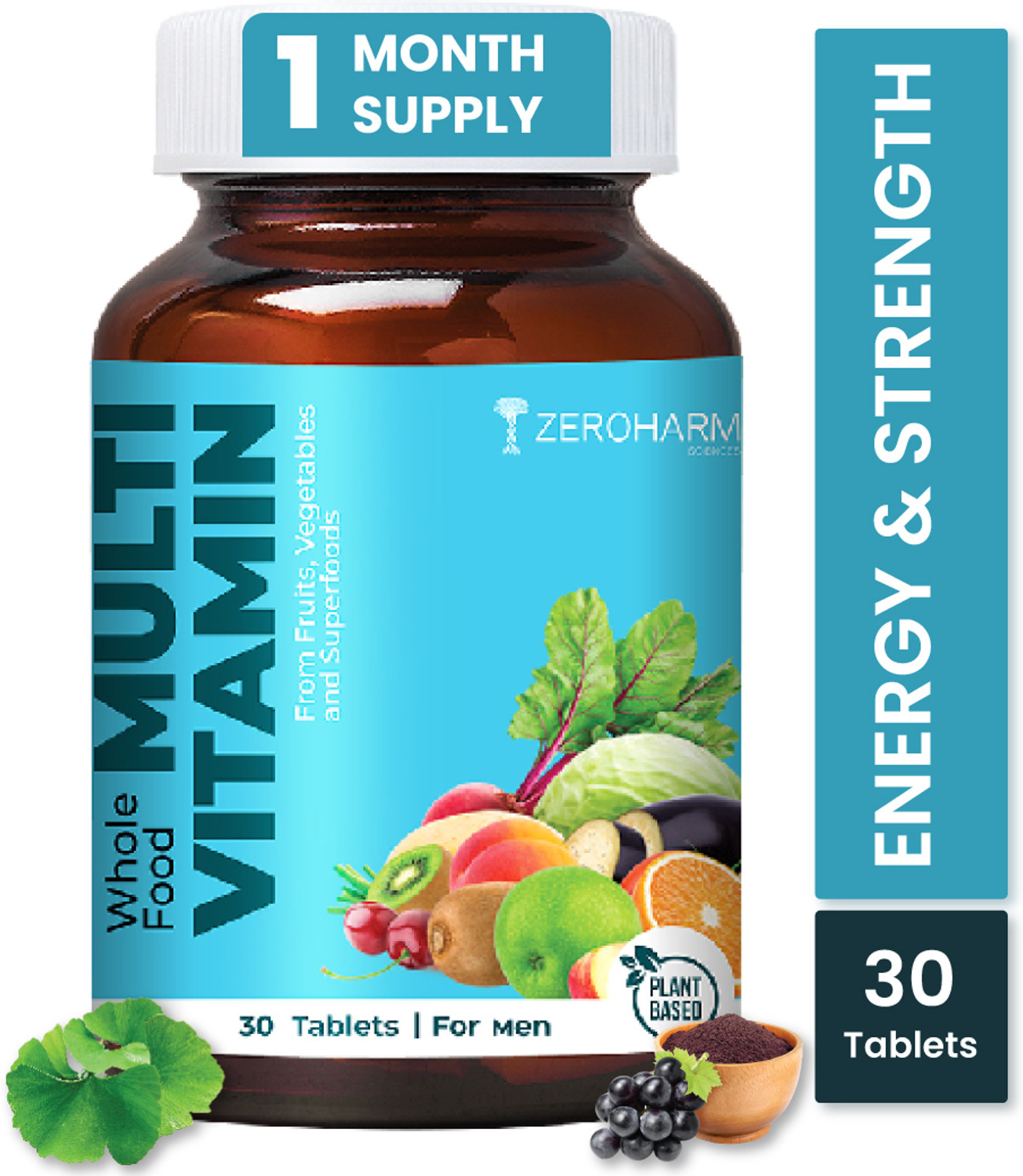 Image of ZEROHARM Multivitamin Men with 25 Vitamins & Minerals for Daily Energy, Immunity, Stamina