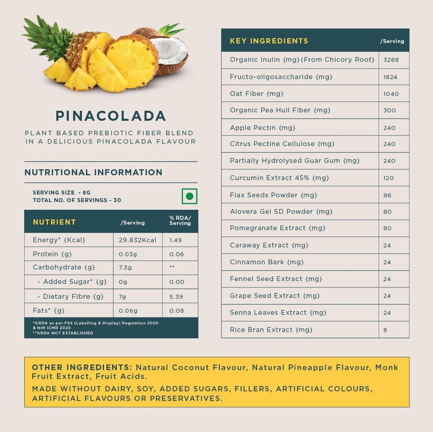 Image of Wellbeing Nutrition Organic Daily Fiber For Weight loss & Blood Sugar Control Pina Colada Flavor