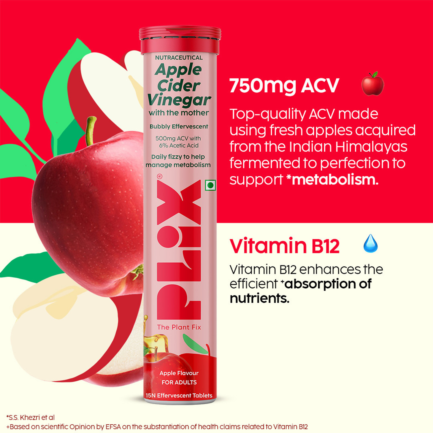 Image of The Plant Fix Plix Apple Cider Vinegar Effervescent Tablet | With Mother | 750mg ACV