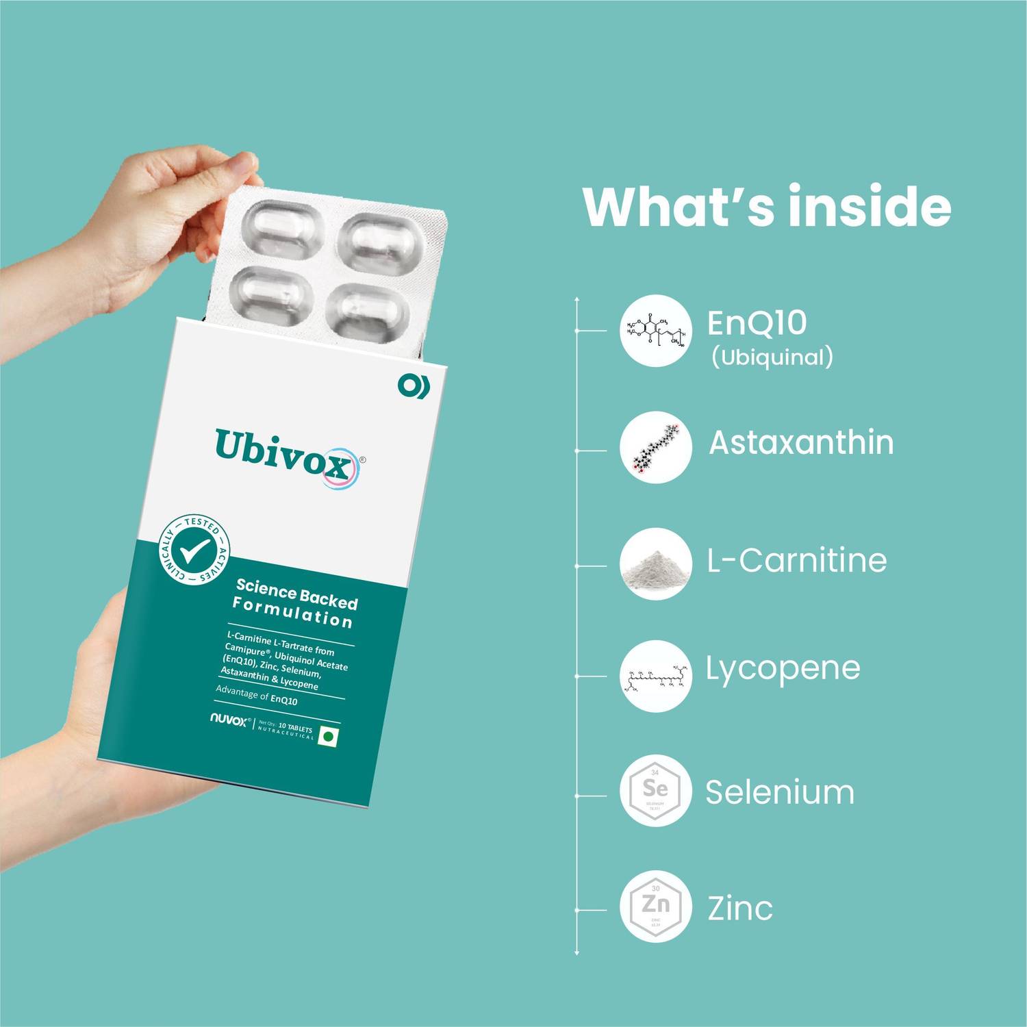 Nuvox Ubivox L-Carnitine, L-tartrate Carnipure Zinc, Selenium, Astaxanthin  & Lycopene Price in India