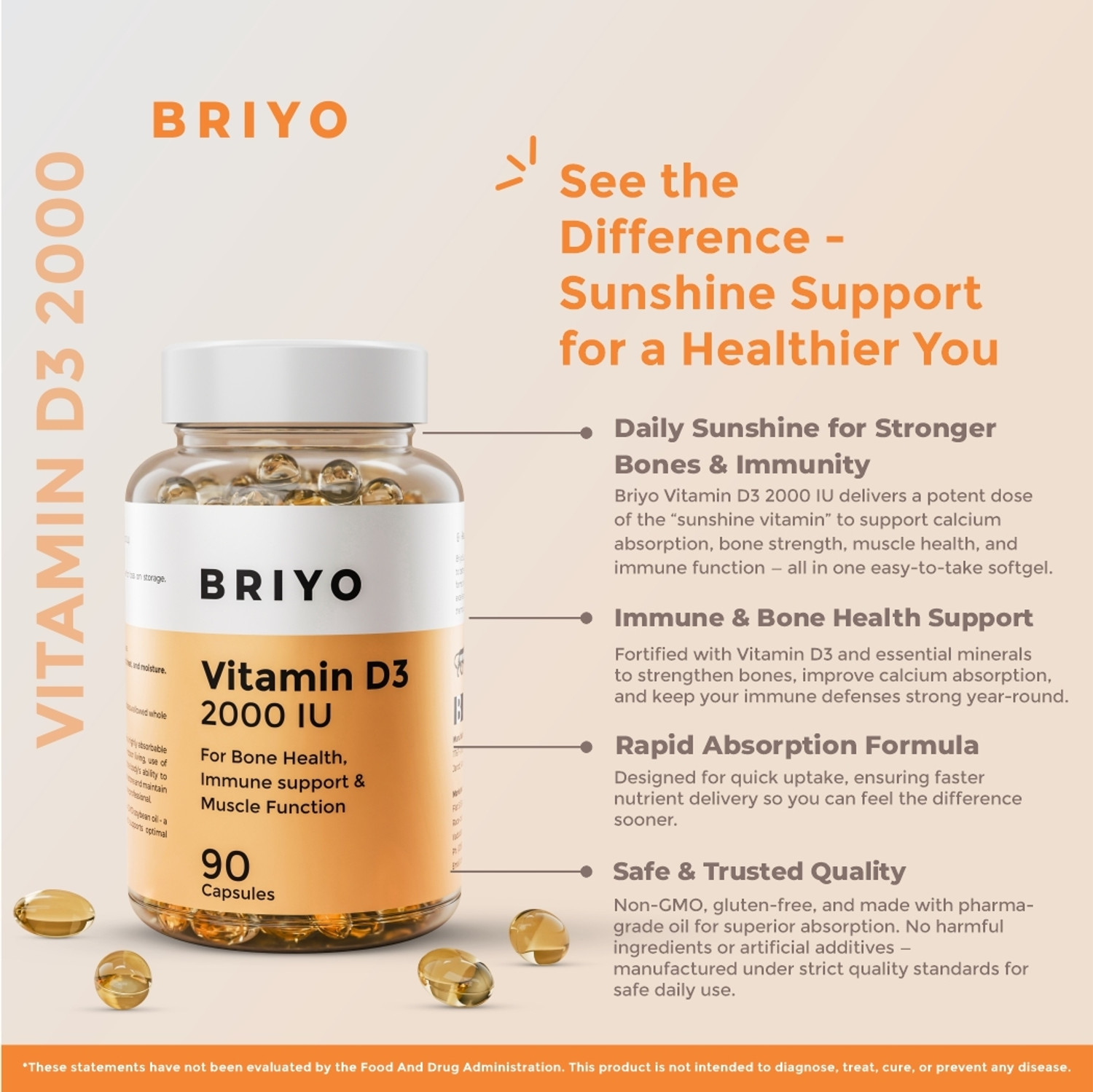 Image of BRIYOSIS Briyo Vitamin D3 2000 IU - 90 Softgels