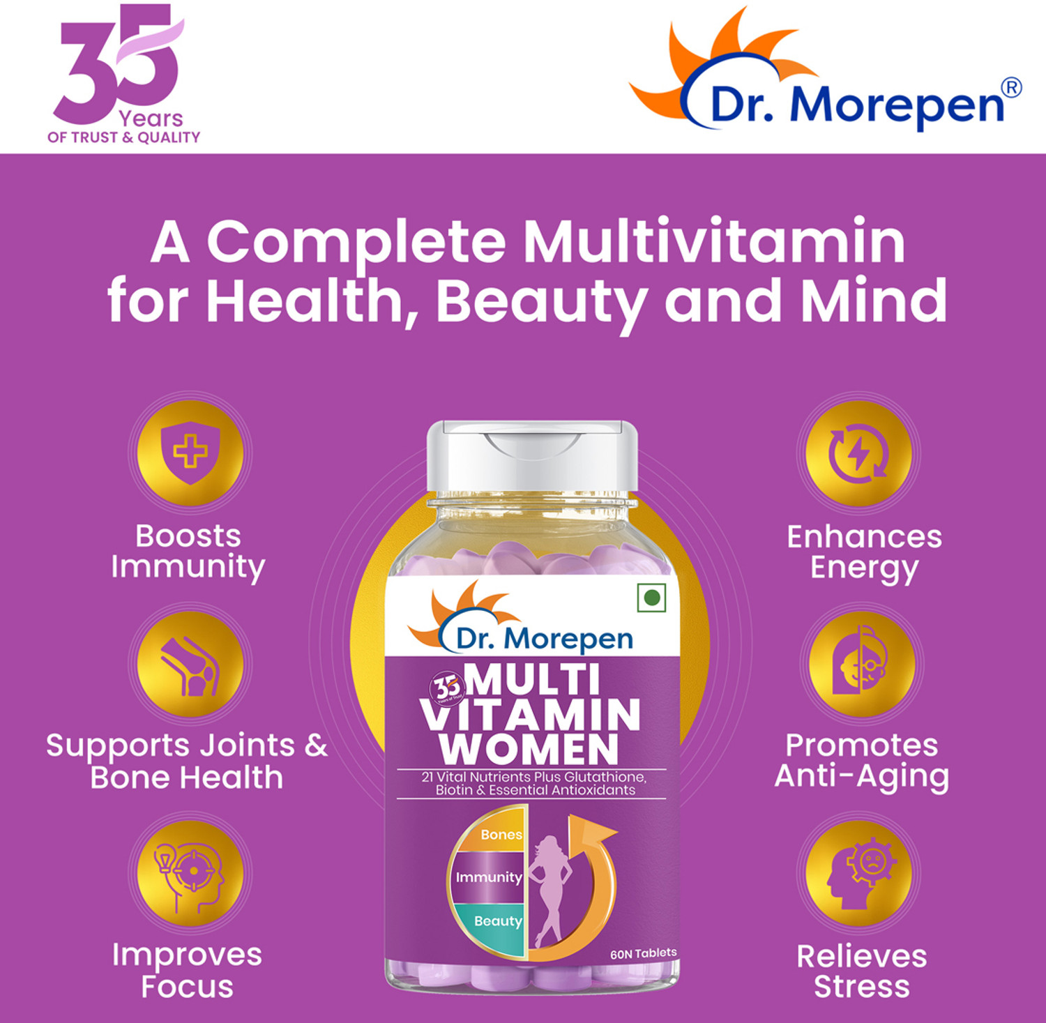 Image of Dr. Morepen Multivitamin Women And Omega 3 Triple Strength For Heart Health, Bones & Joints (120 Tablets)