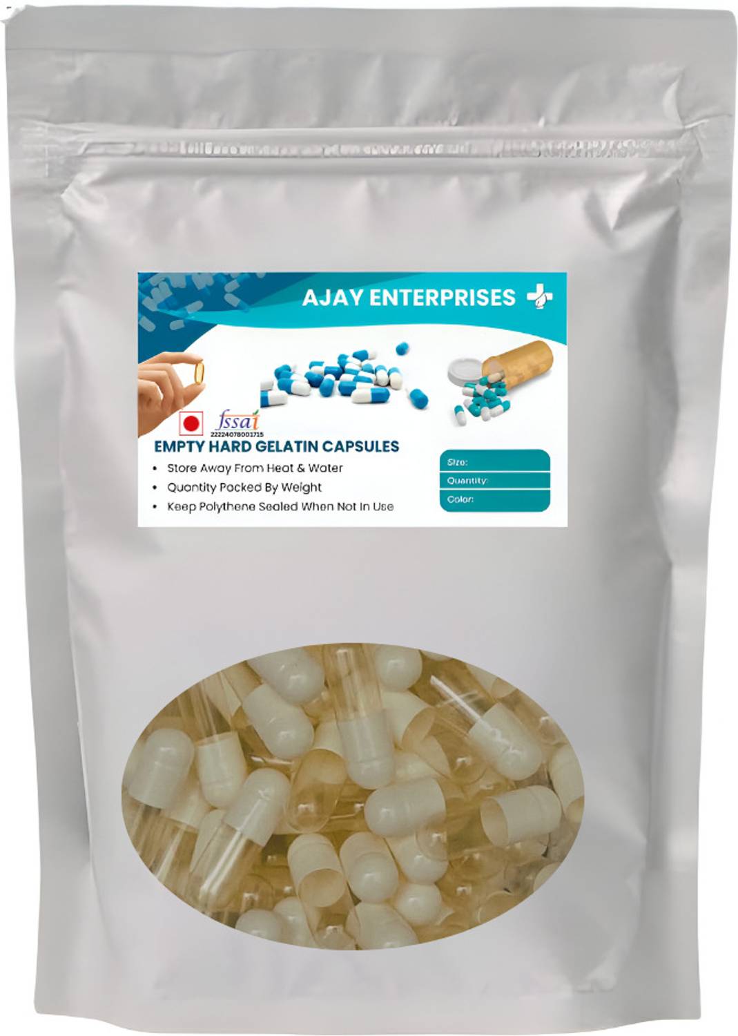 Ajay Enterprises Empty Gelatin Capsules Pharma Raw Materials (White,Ct(Size 0)500Pieces)