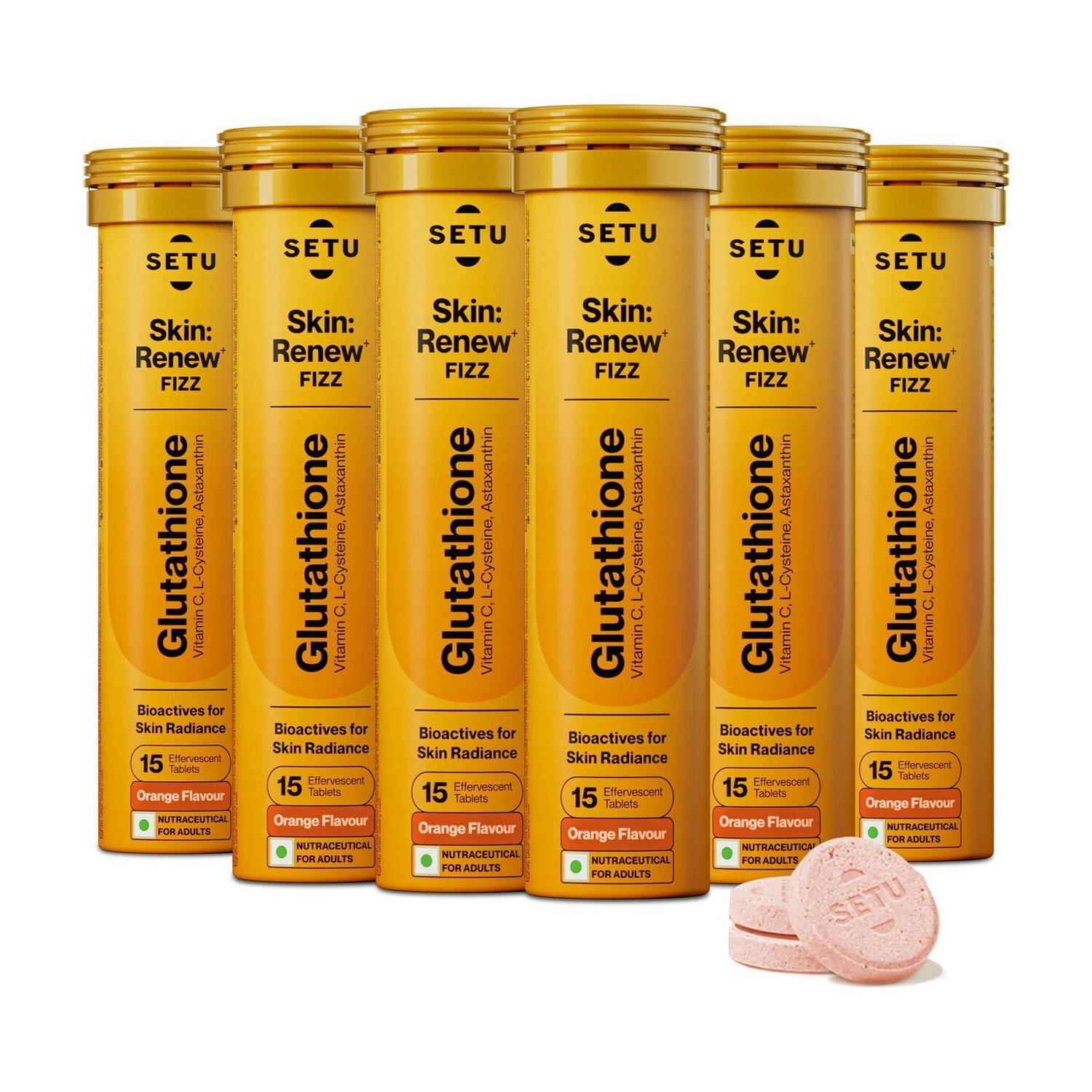 SETU Skin Renew Glutathione 500mg Tablets with Vitamin C | Orange Flavour