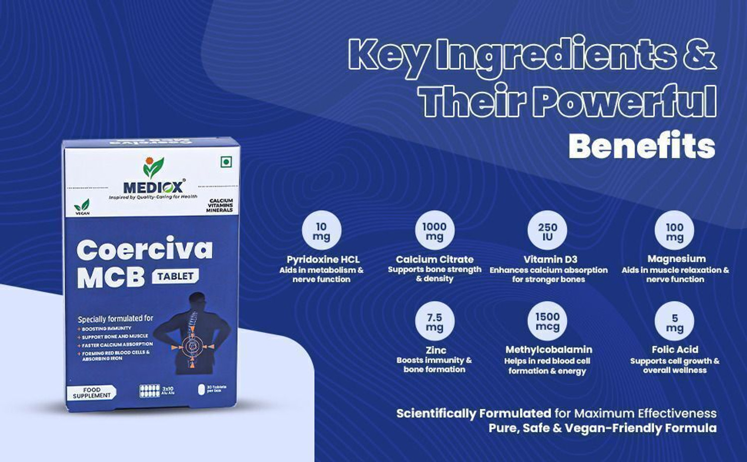 Image of MEDIOX Coerciva MCB Tablets For Calcium And Vitamin B12 To Bone & Muscle Support