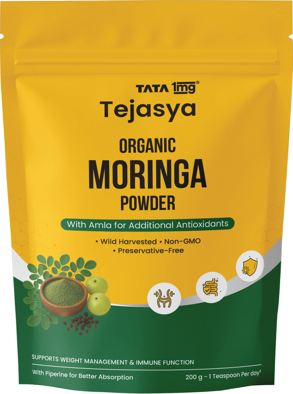 Image of TATA 1mg Tejasya Organic Moringa Powder With Amla & Pippali | Non-GMO & Preservative-Free