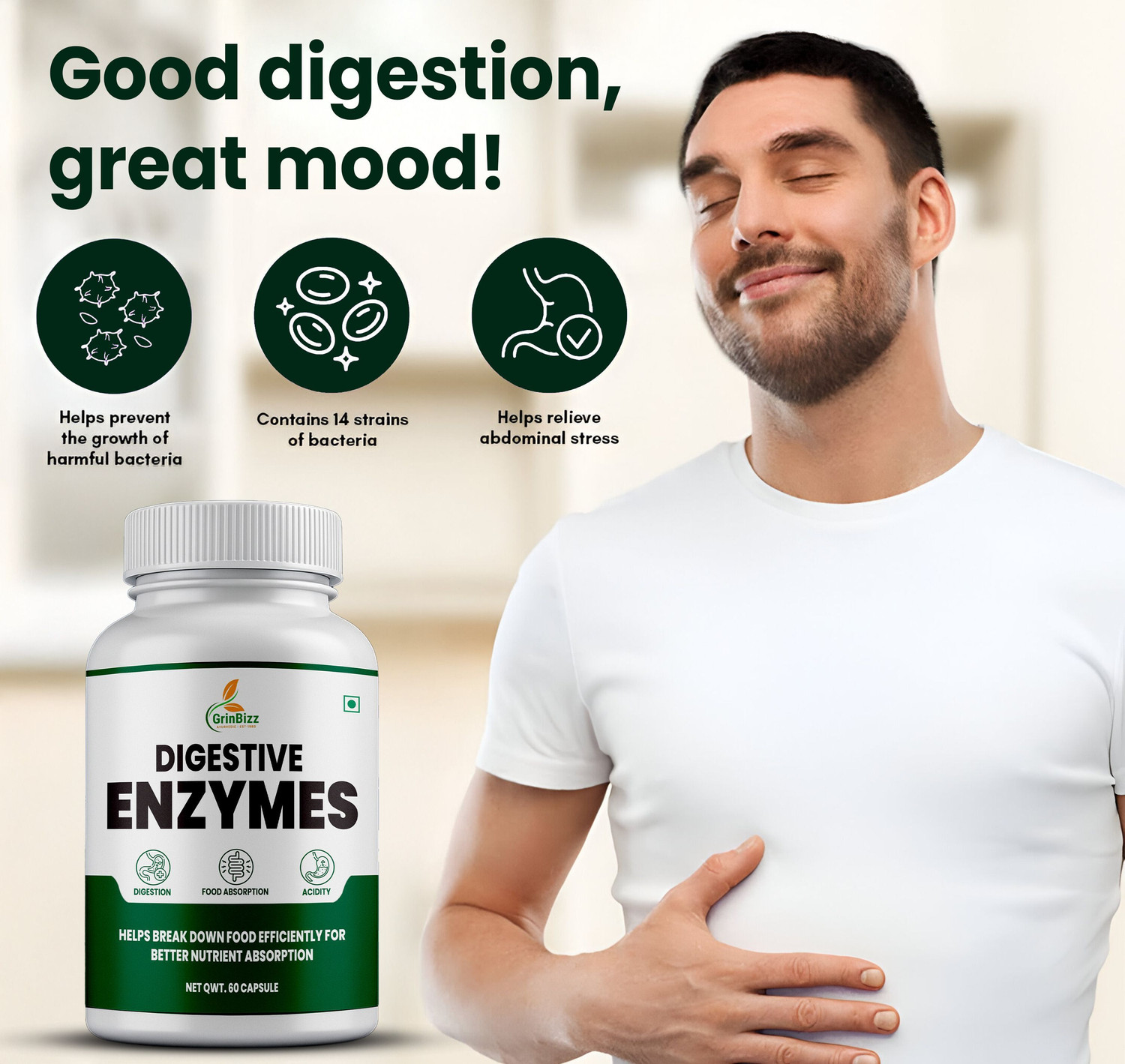 Image of grinbizz Digestive Enzymes with Bromelain | Digestive Support Capsules