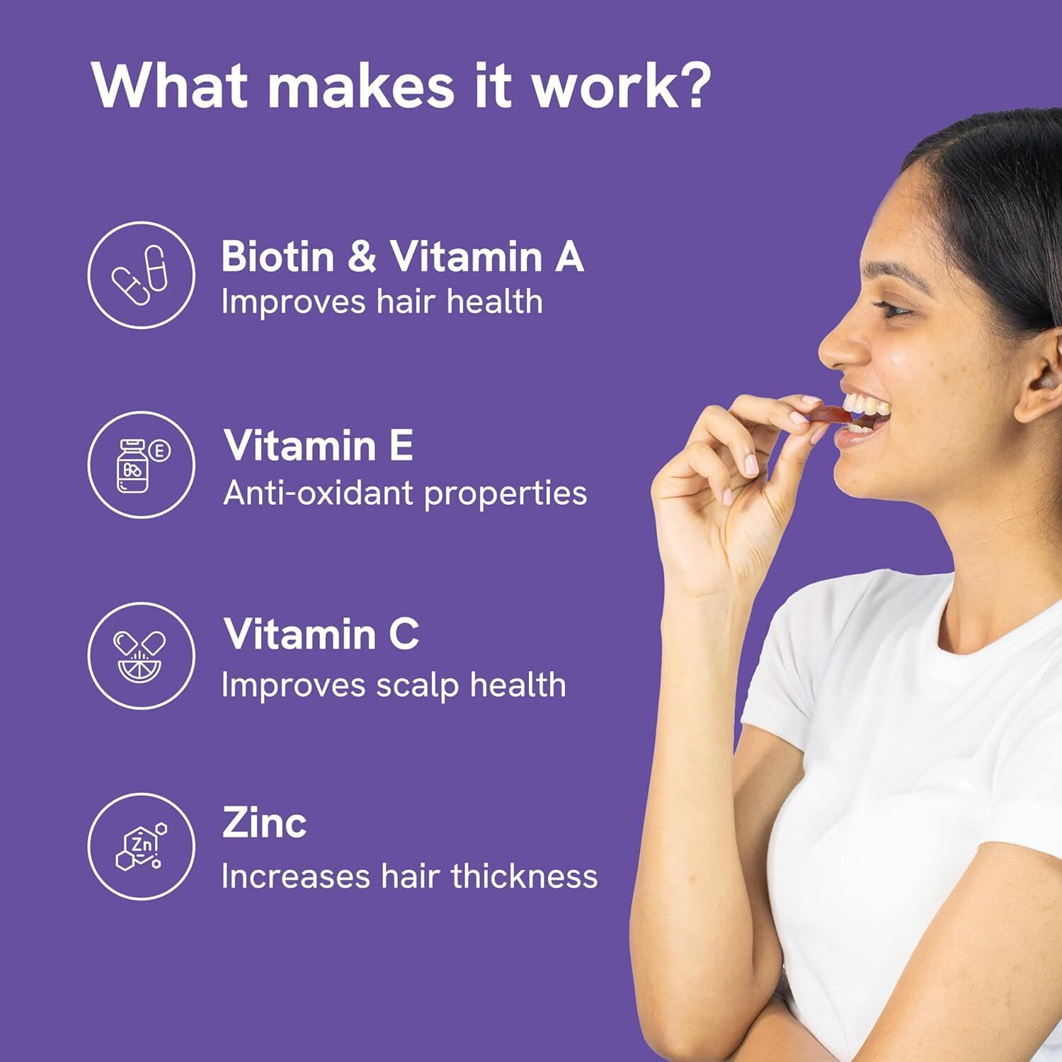 Image of Be Bodywise 30 mcg Biotin Hair Gummies |3 Months Pack| Stronger Hair &Nails|No Added Sugar