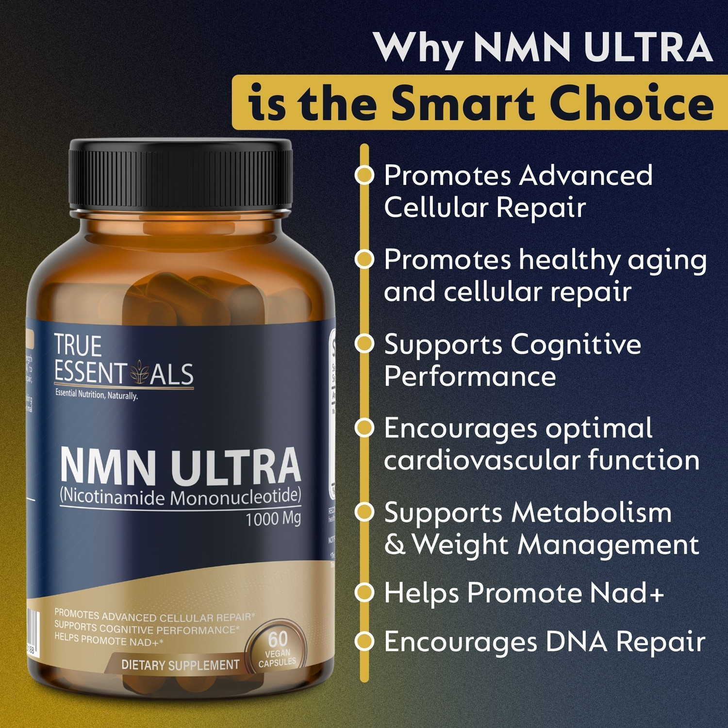 Image of TRUE ESSENTIALS NMN Supplement 1000mg For Anti-Aging & Immune Support