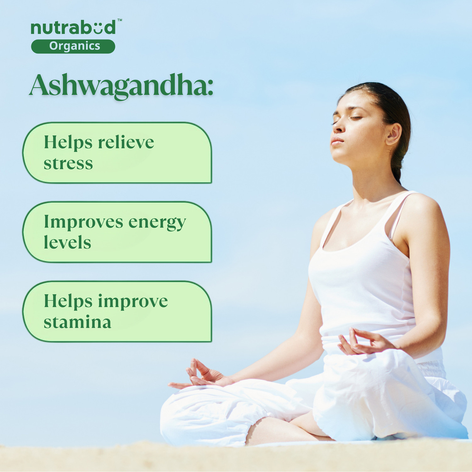 Image of Nutrabud Organics Ashwagandha 1000mg - Supports Strength, Energy & Stress Relief