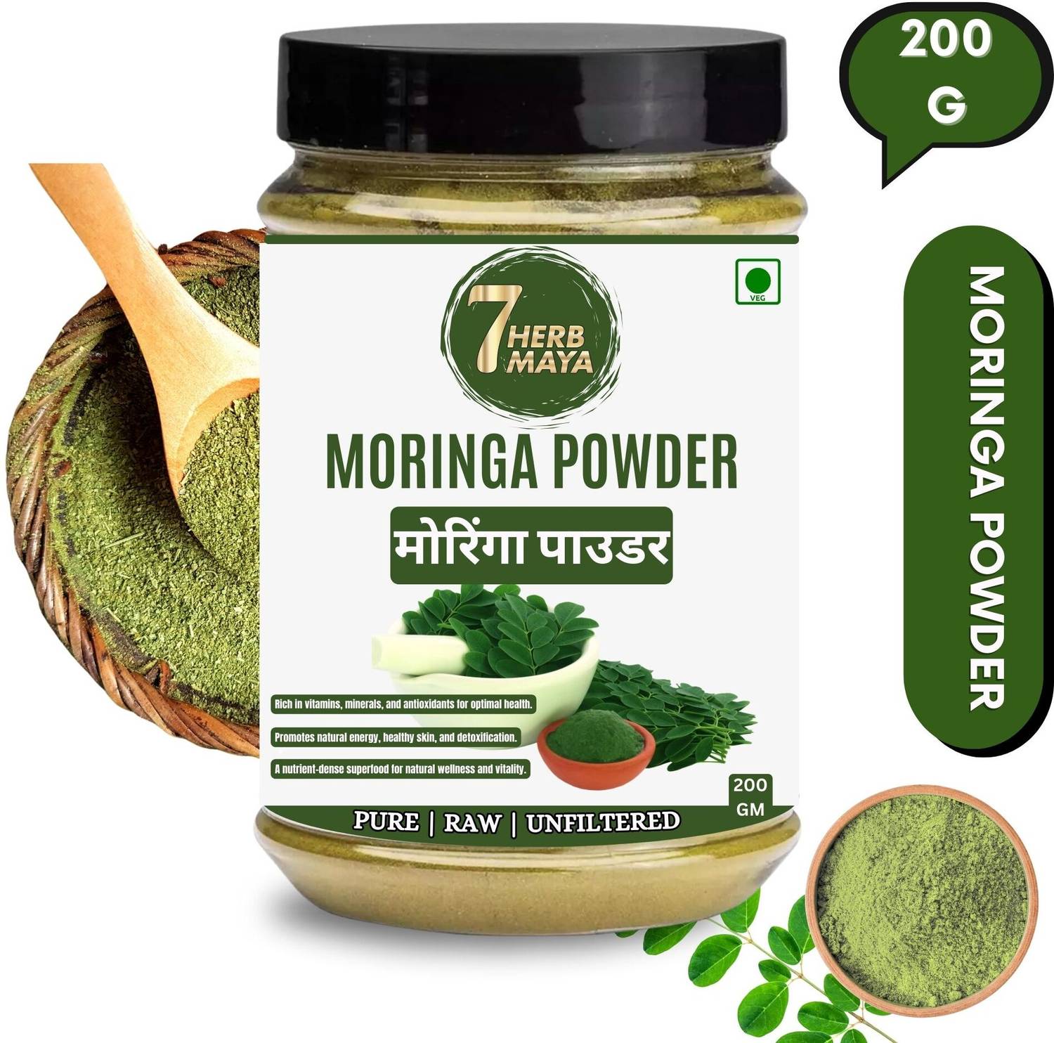 7Herbmaya Pure 100% Organic Moringa Multi Vitamin Powder Good for Skin & Weight loss