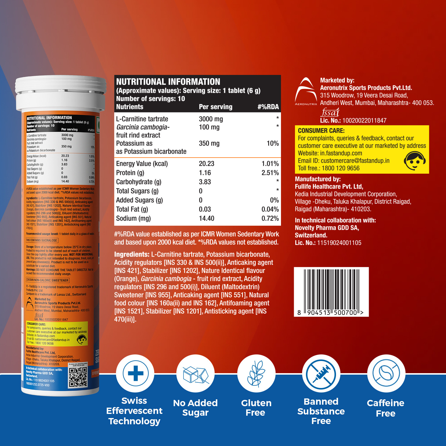 Image of FAST&UP L-CARNITINE 3000 MG - TRIPLE ACTION FORMULA FOR FASTER FAT BURN (Orange)