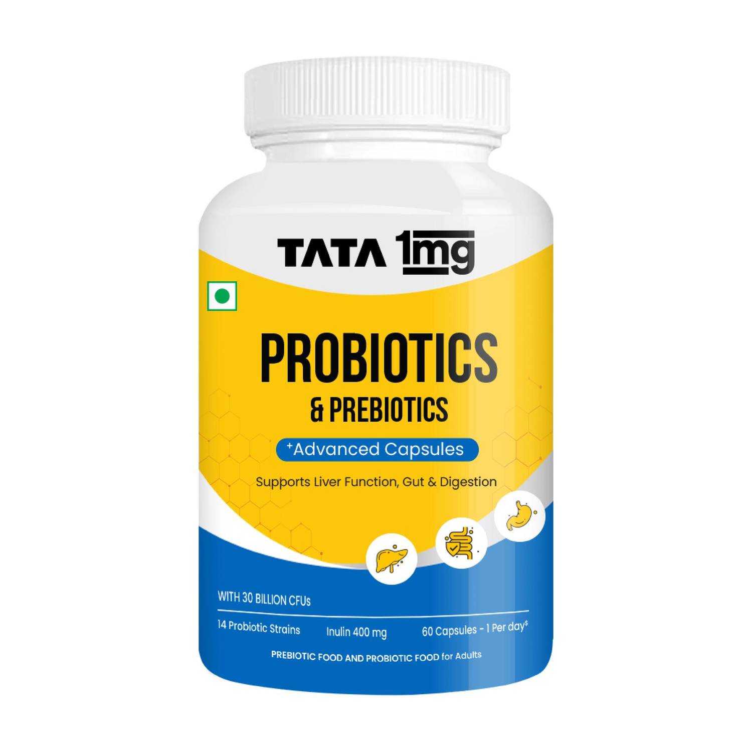 TATA 1mg Probiotics 30 Billion CFUs+ Capsule With Prebiotic Fibre Helps