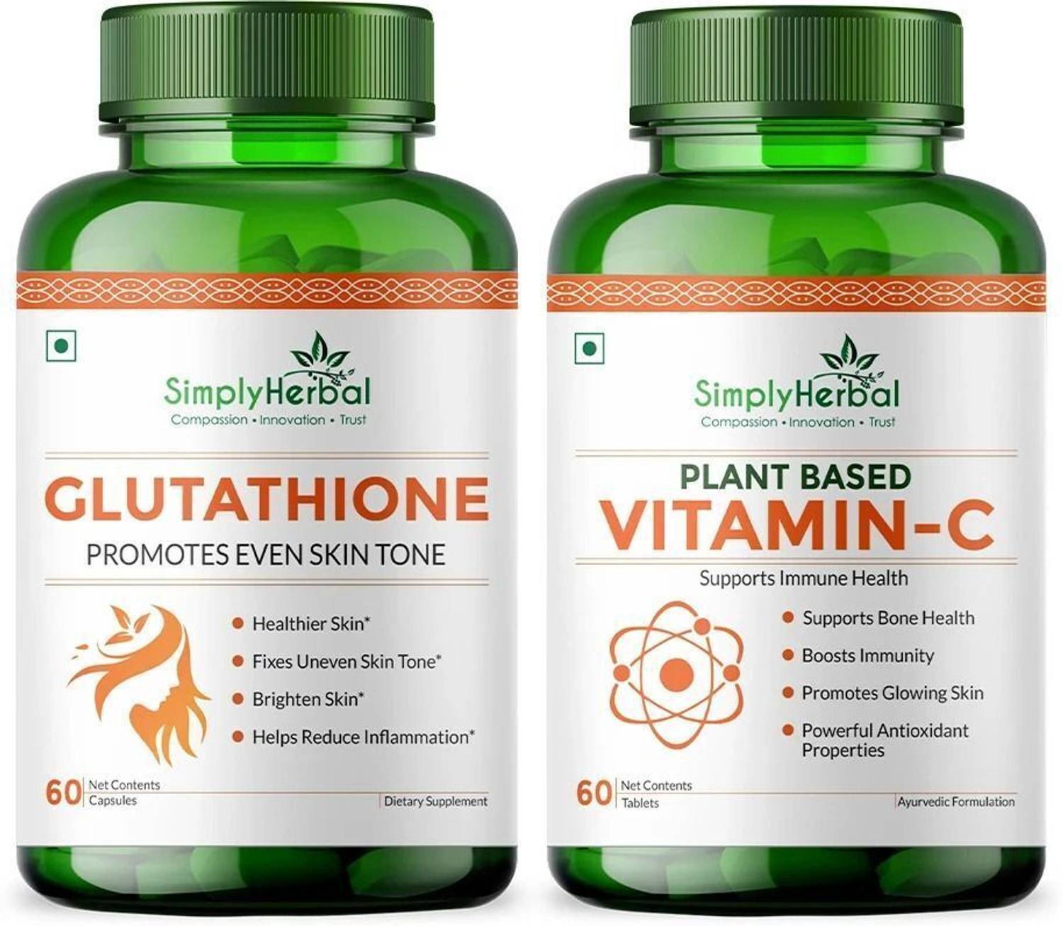ayurvedic glutathione tablets Simply Herbal Glutathione Capsules with Vitamin C Tablets for Skin  Lightening & Whitening