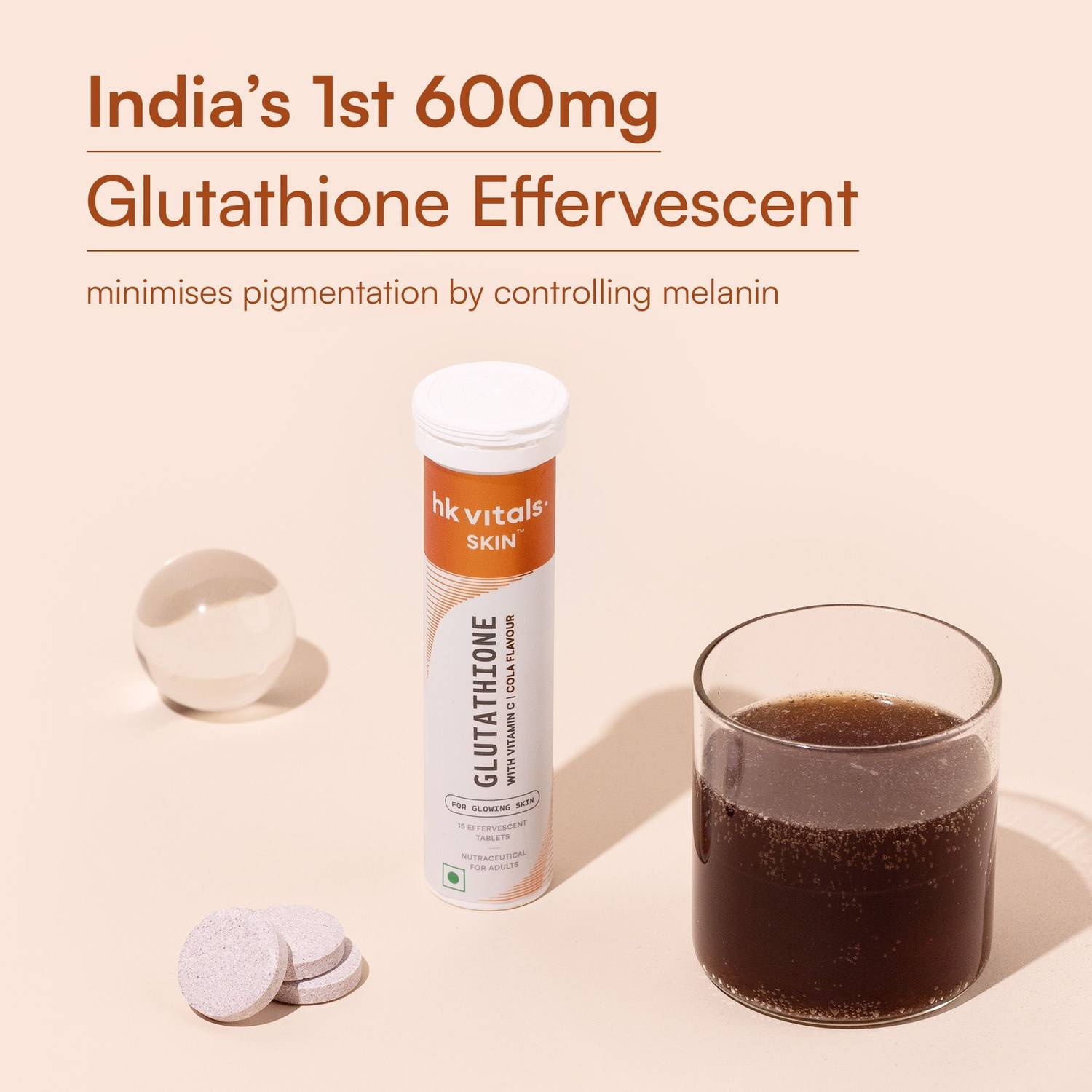 HEALTHKART hk vitals Glutathione Skin Glow Effervescent Tablets with Vitamin  C & E, Cola Price in India