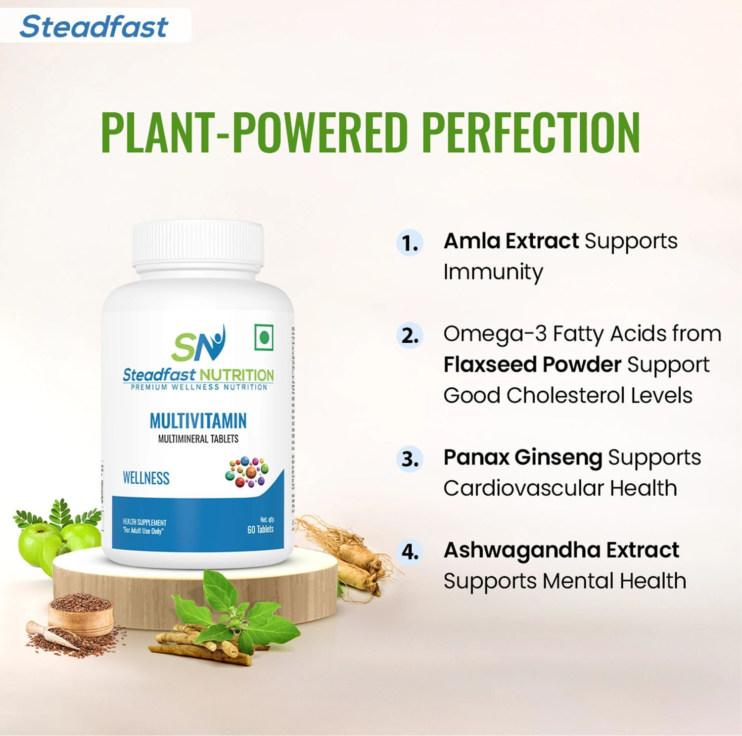 Image of Steadfast NUTRITION Multivitamin for Men & Women, 13 Vitamins, 9 Minerals, Omega 3 Fatty Acids
