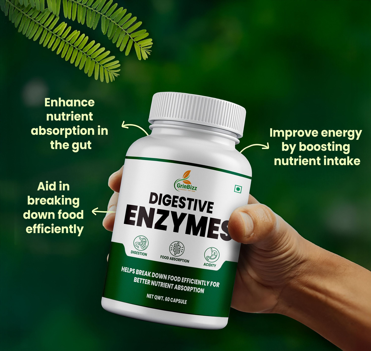 Image of grinbizz Digestive Enzymes with Bromelain | Digestive Support Capsules