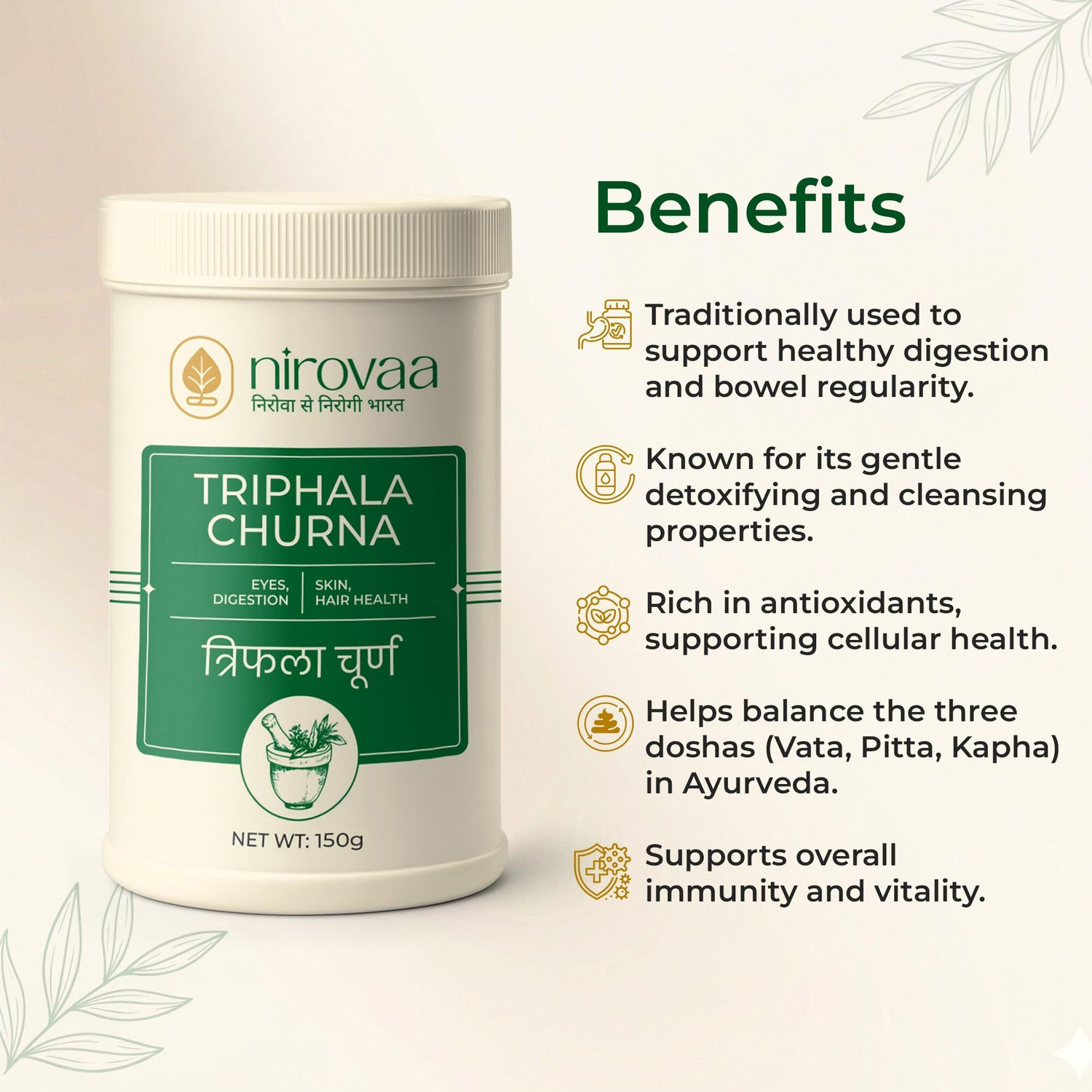 Image of NIROVAA Pure Organic Triphala Powder | Digestion, Detox, Gut Health, Immunity Wellness