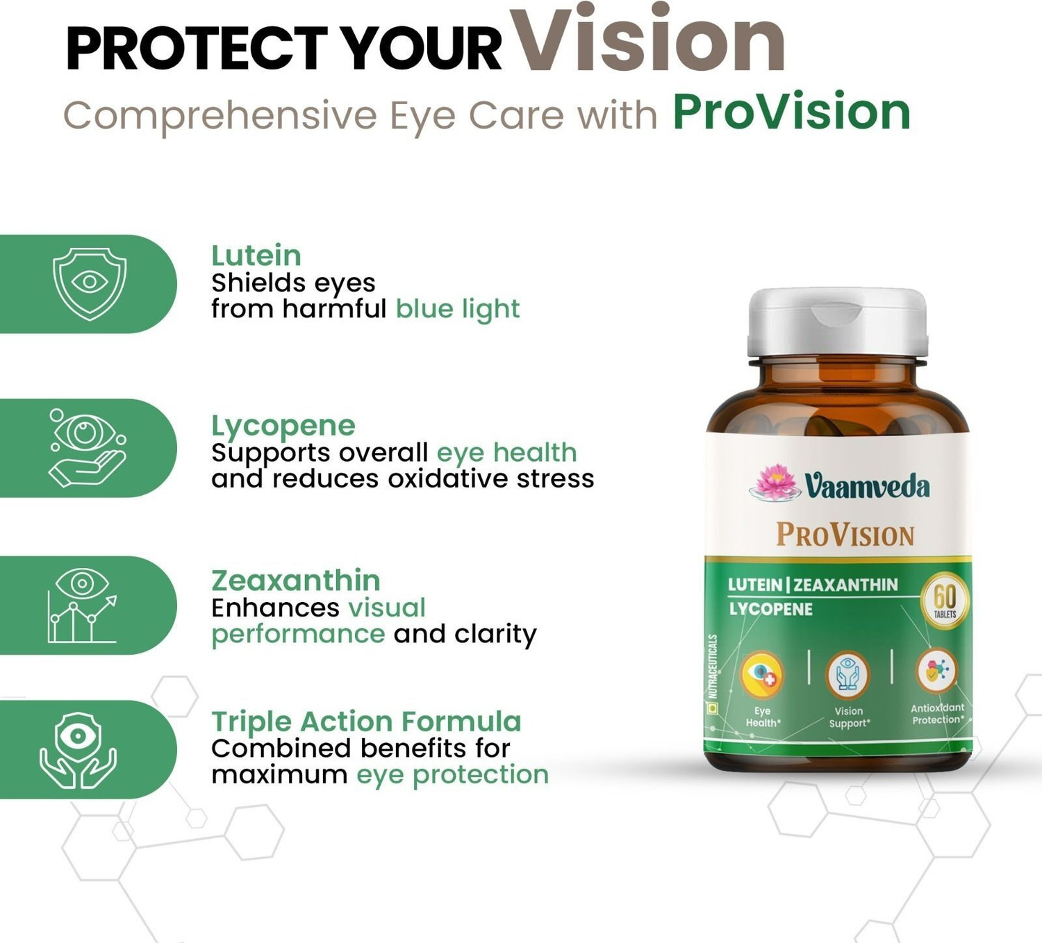 Image of Vaamveda ProVision Eye Care Supplement Lutein Zeaxanthin Eye Health Vision Support