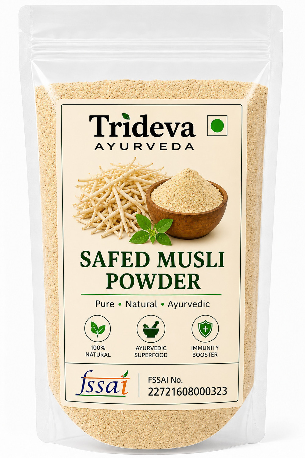 Image of TRIDEVA AYURVEDA Safed Musli Powder - 100% Pure & Natural Ayurvedic Strength & Stamina Booster