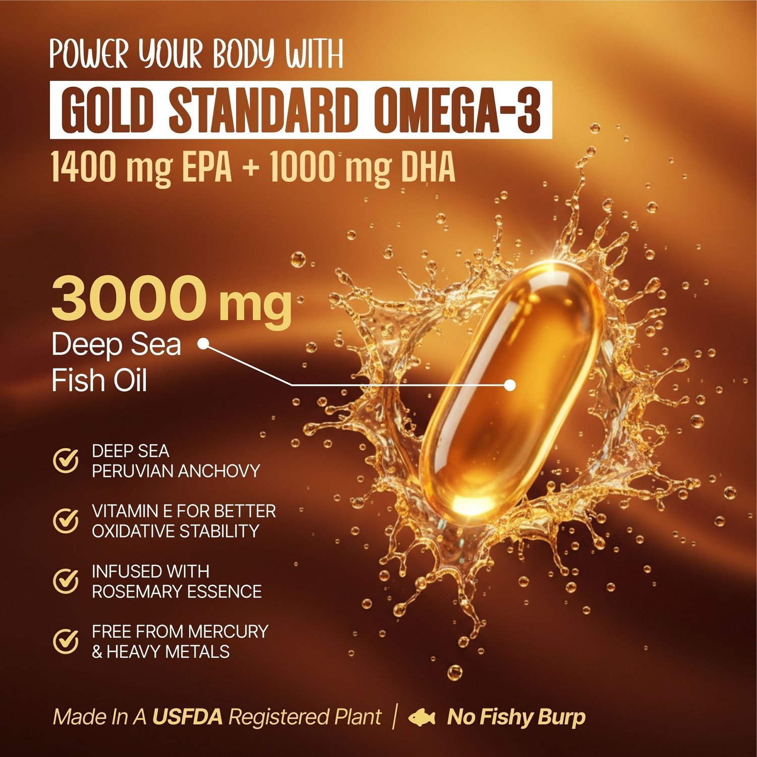 Image of Bliss Welness Omega 3 Fish Oil Capsules with 1400mg EPA & 1000mg DHA for Heart, Brain & Joints