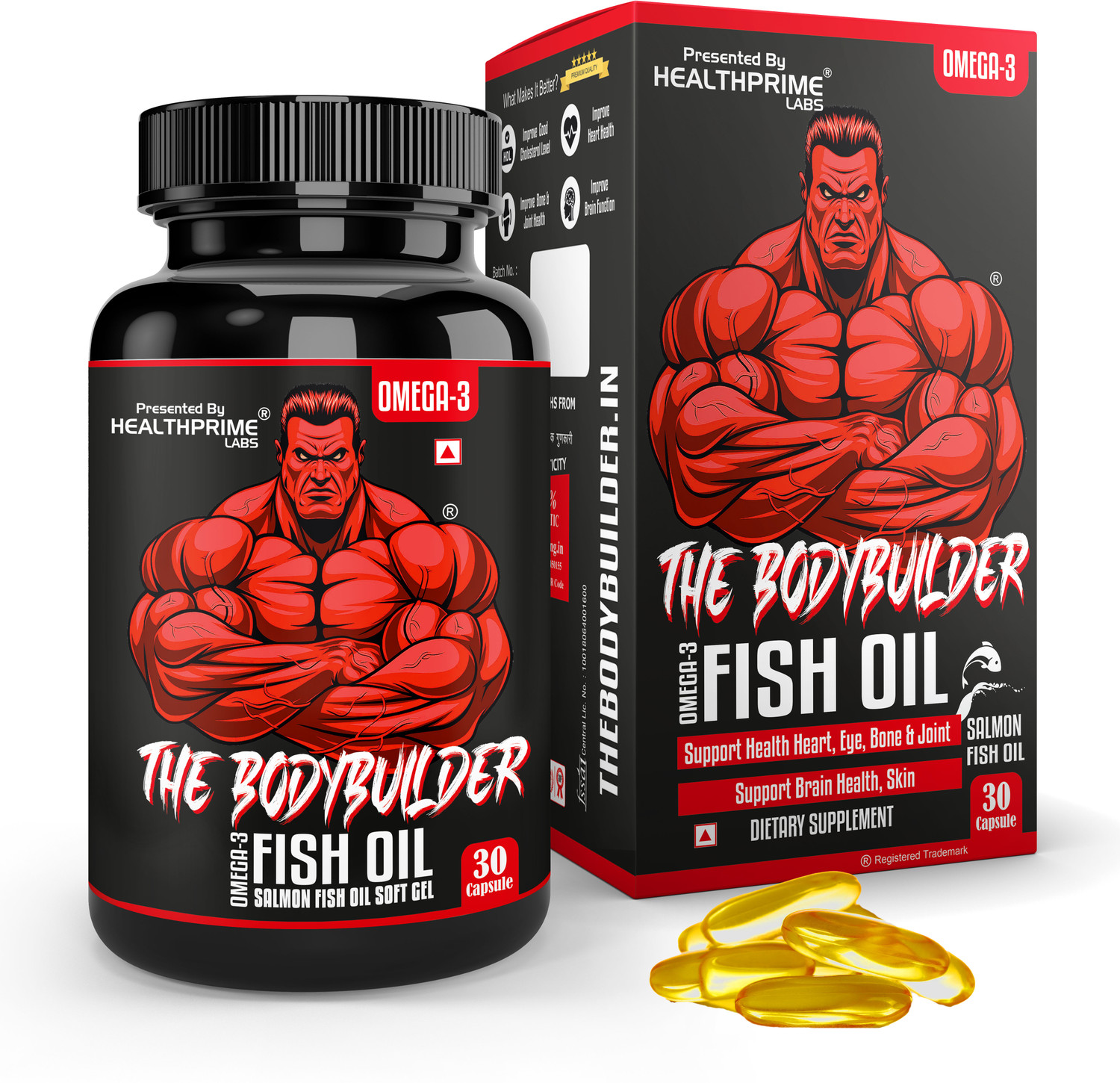 Image of HEALTHPRIME LABS The Bodybuilder Omega 3 Fish Oil 1000mg with EPA+DHA for Heart & Muscle Health