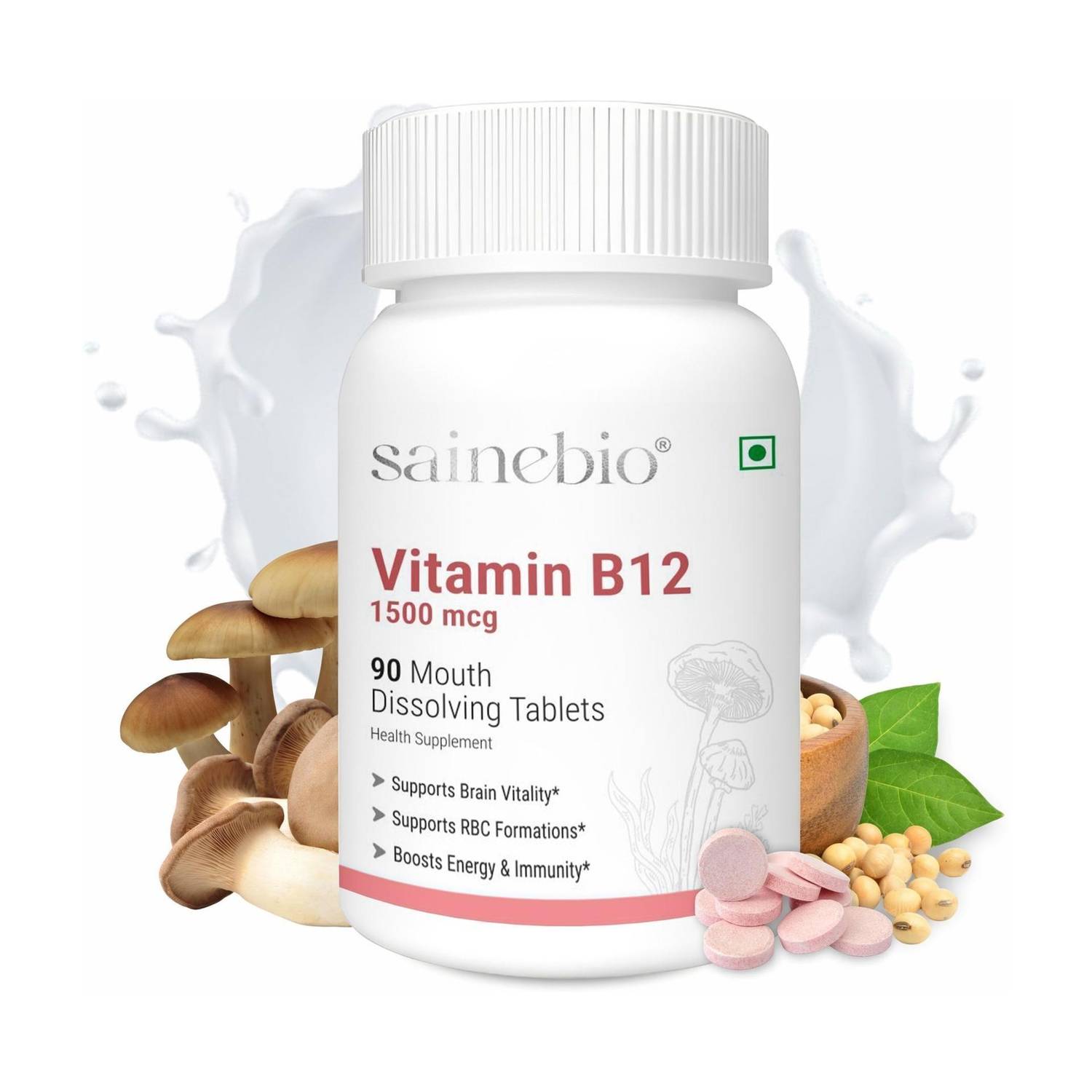 sainebio Vitamin B12 1500 mcg with L-Methylfolate, B6 & D3 - Image 1