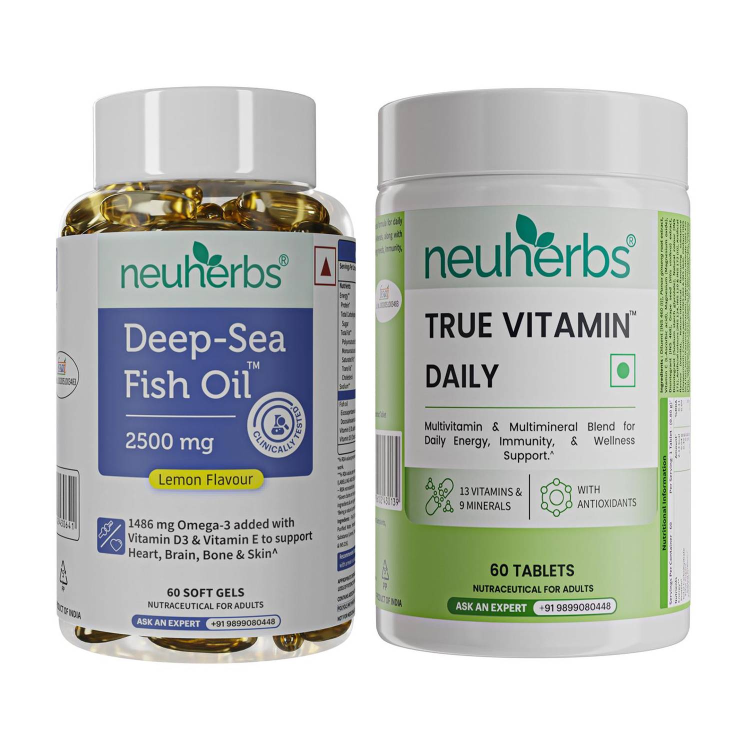 Neuherbs Deep Sea Omega 3 Fish Oil Capsules & Multivitamin True Vitamin Tablets Combo