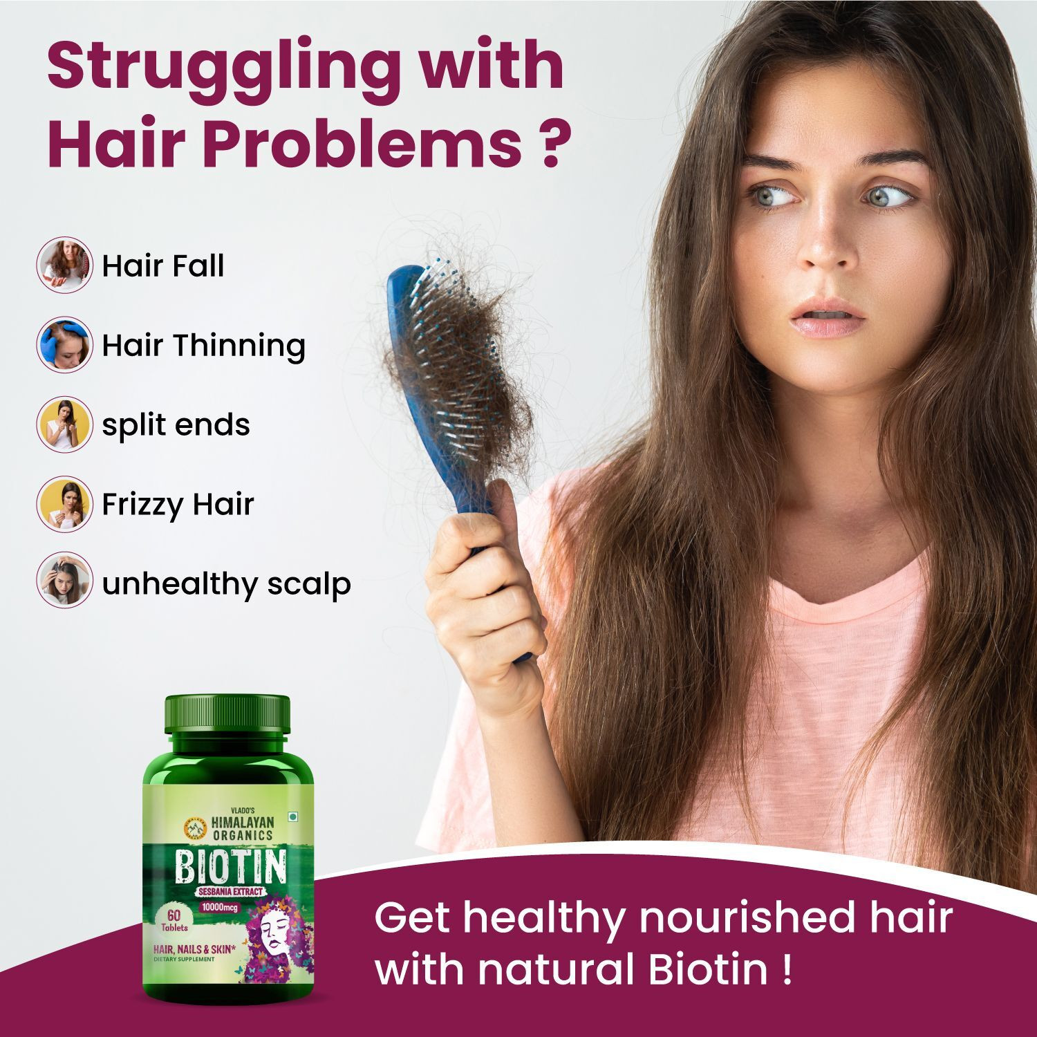 Image of Vlado's Himalayan Organics Biotin 10000 MCG Sesbania Grandiflora Extract for Hair, Skin & Nails