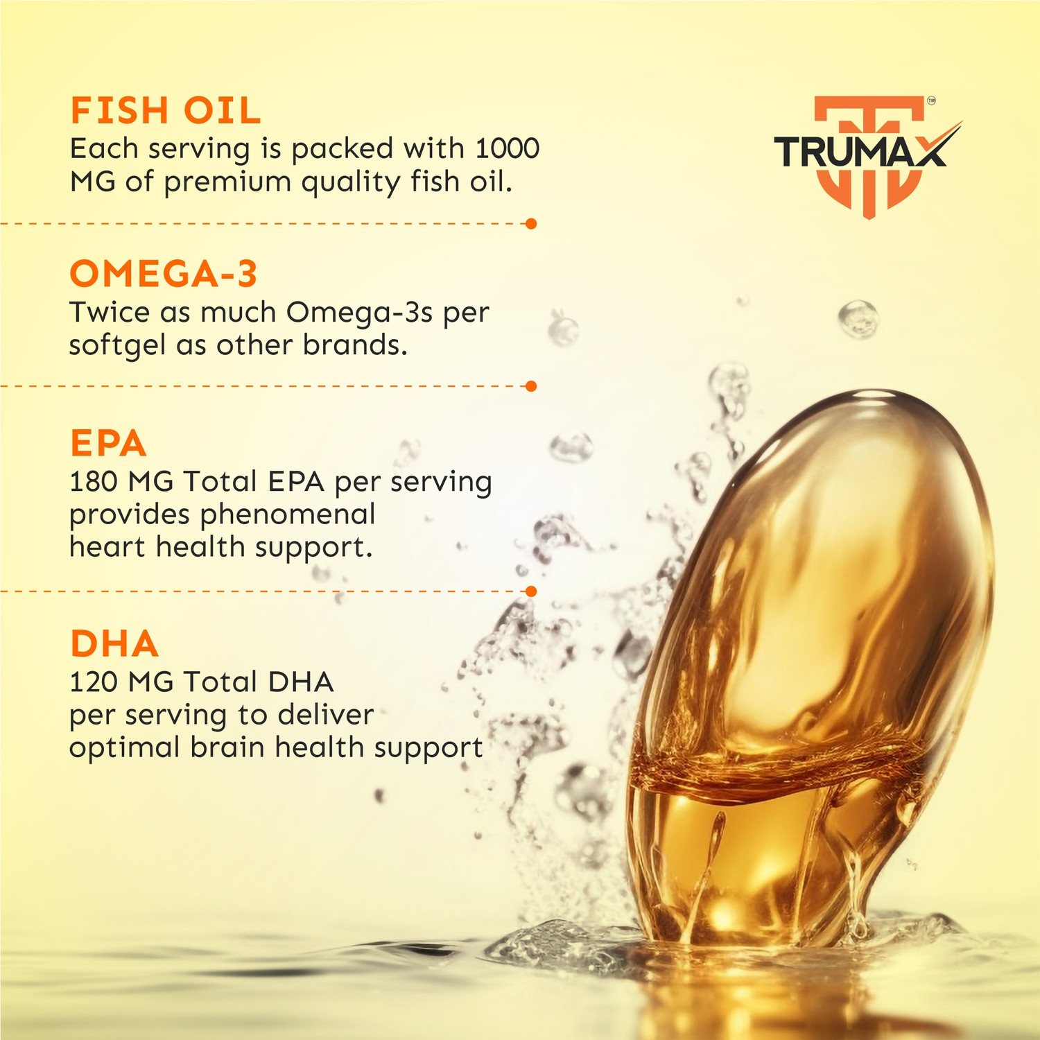 Image of TRUMAX OMEGA 3 FISH OIL CAPSULE 1000mg Fish Oil with Omega-3 & EPA + DHA (300mg)