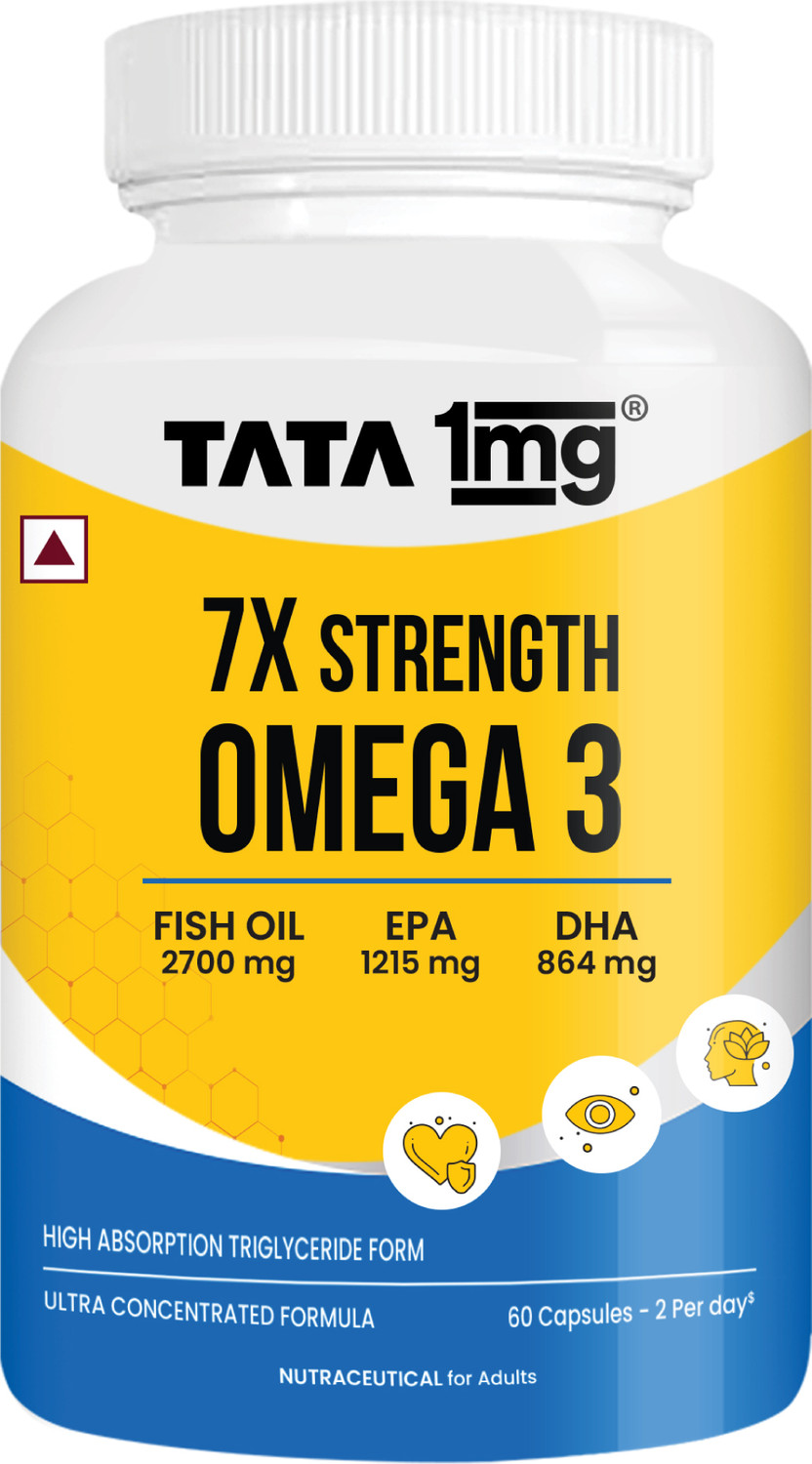 Image of TATA 1mg 7X Strength Omega 3 Fish Oil - 2700 mg with Vitamin E | Heart & Brain Support