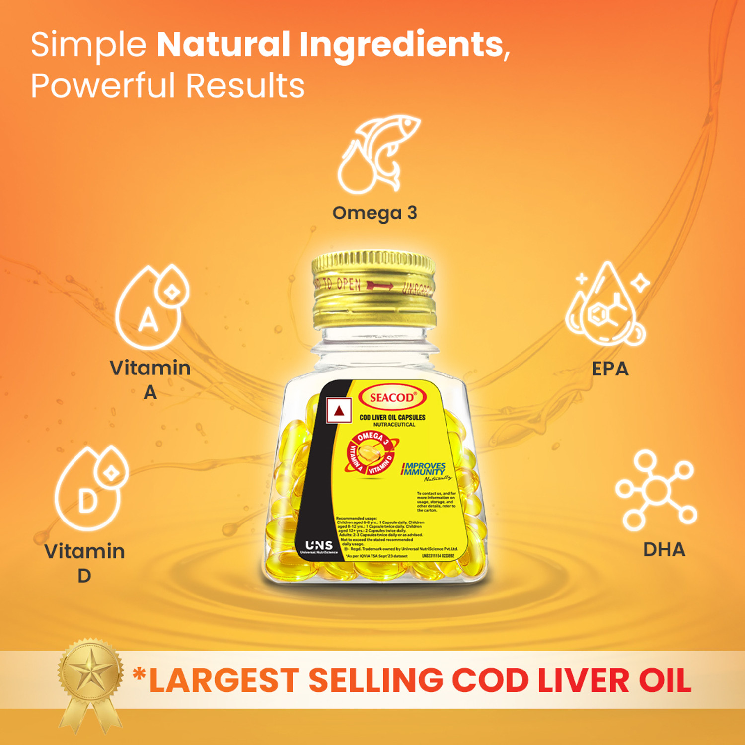Image of seacod Cod Fish Liver Oil Softgel Capsules With Natural Omega 3, Natural EPA & DHA