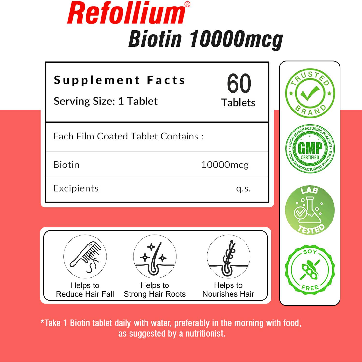 1DAILYFORMULA Refollium Biotin 10,000 mcg - Image 2