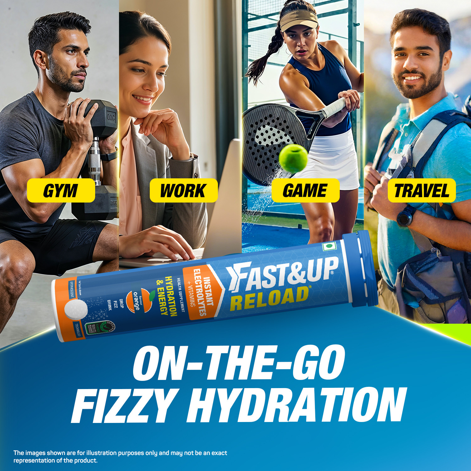 Image of FAST&UP Reload Instant Electrolyte Energy Drink, 20 Effervescent Tablets, Orange Flavor