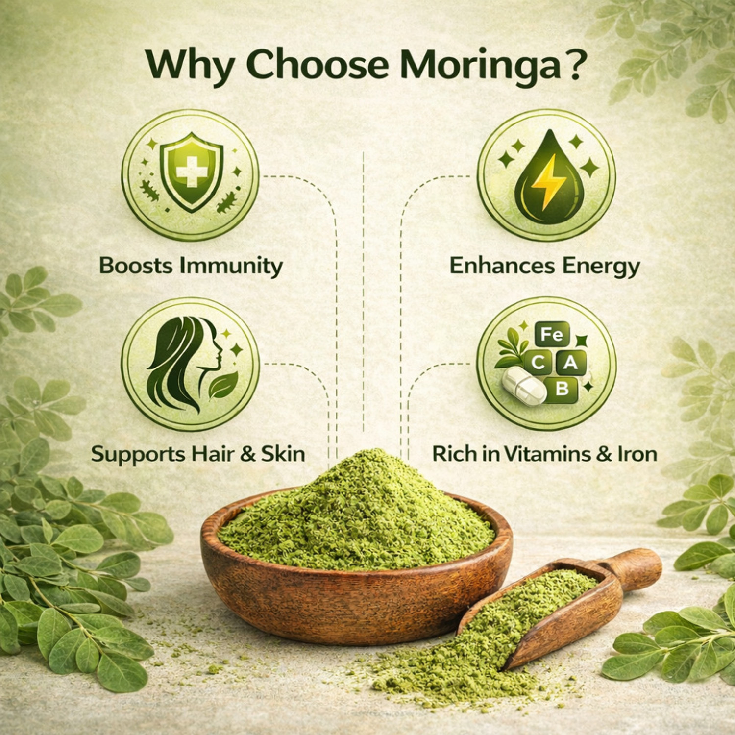 Image of VitaVedik Moringa Powder 100% Pure & Natural Superfood | Rich in Vitamins, Iron & Calcium