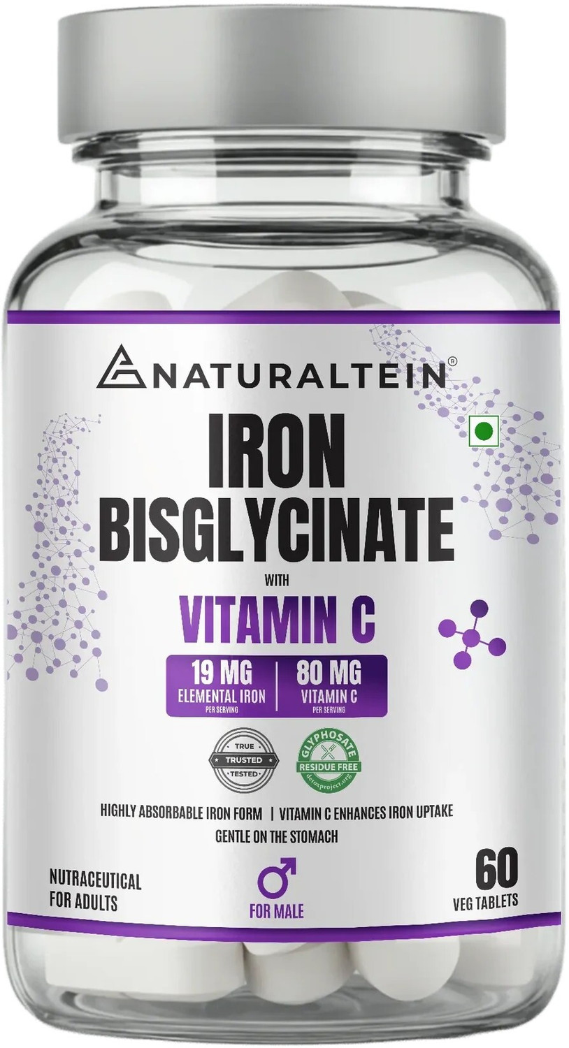 Image of NATURALTEIN Iron Bisglycinate with Vitamin C for Men| Clean & Additive-Free