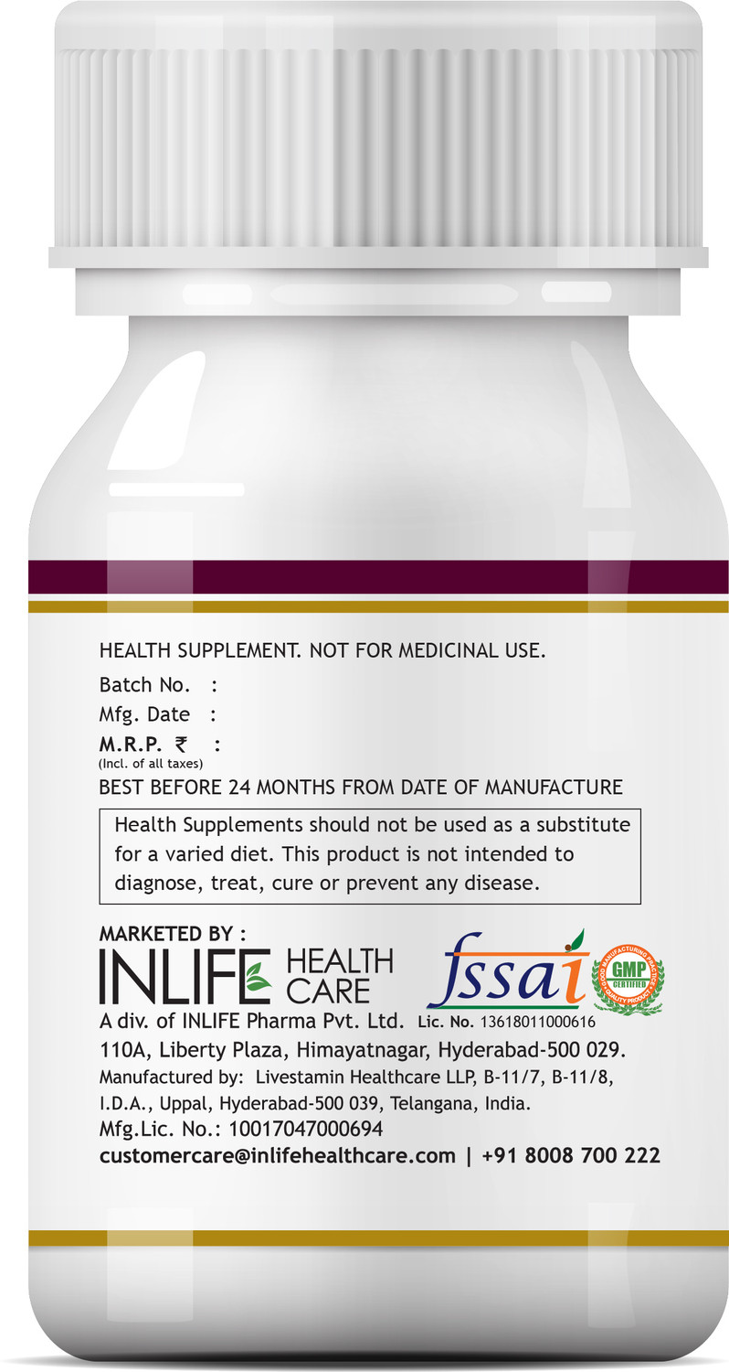 Image of INLIFE L-Arginine 1000mg (60 Vegetarian Capsules) Serving, Nitric Oxide Precursor