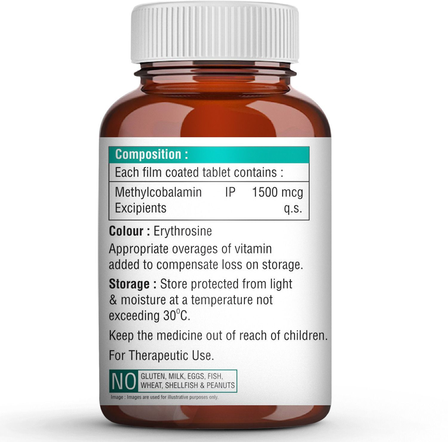 Image of THE BODY RESERVE Vitamin B12 Tablets 1500 mcg as Methylcobalamin Supplements for Men & Women(60)