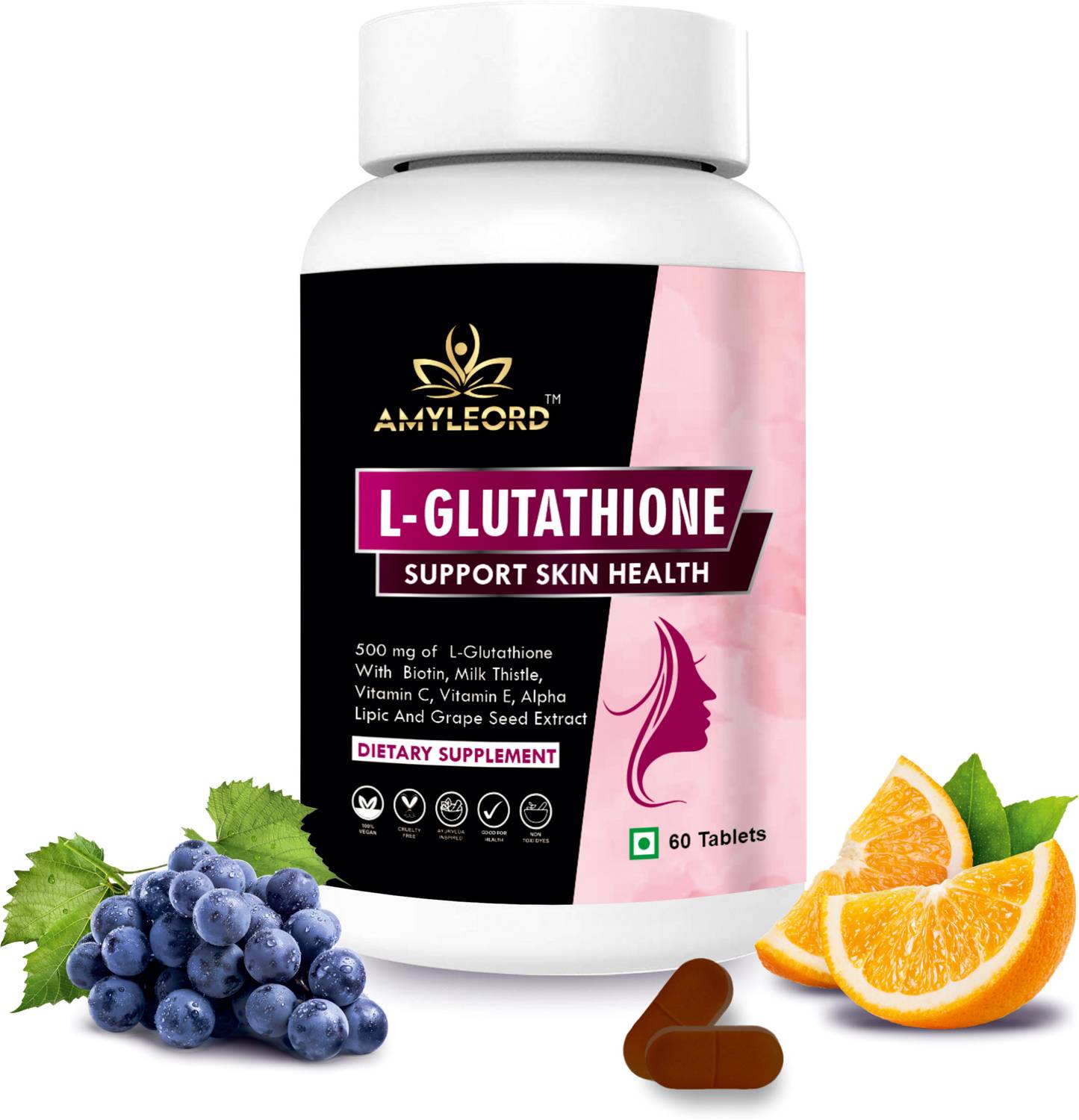 Amyleord L-Glutathione Tablet 1000mg with Vitamin C&E, Biotin, Grape Seed  for Skin Glow Price in India - Buy Amyleord L-Glutathione Tablet 1000mg  with Vitamin C&E, Biotin, Grape Seed for Skin Glow online