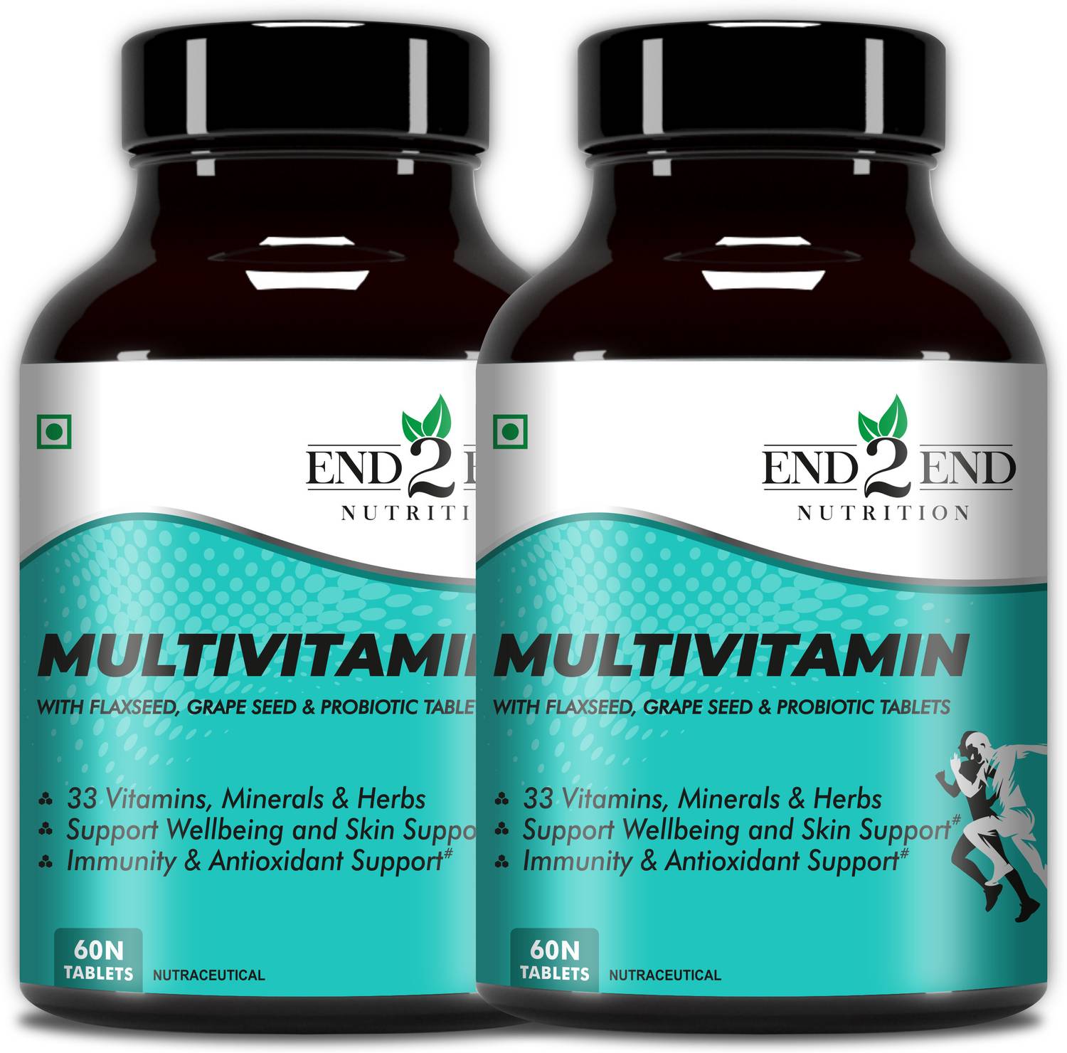 End2End Nutrition Multivitamin Tablets for Men and Women with Ginseng Omega Probiotics and Herbs