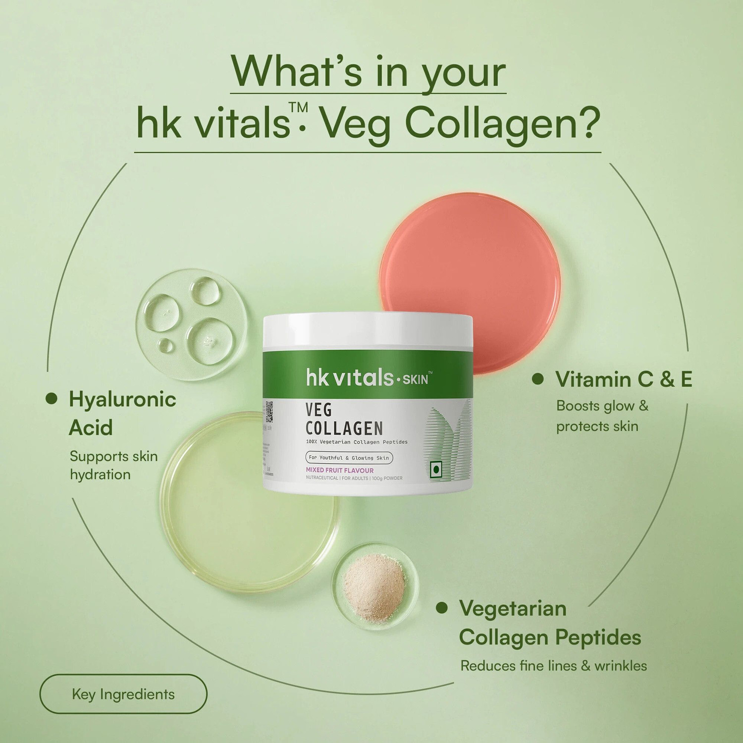 Image of HEALTHKART hk vitals Veg Collagen Supplement Powder, Collagen Peptides, Mixed Fruit