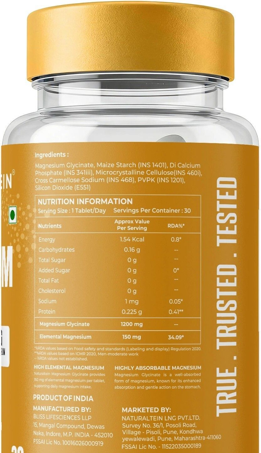Image of NATURALTEIN Magnesium glycinate 1200mg Sleep, Brain, Muscle & Heart Support