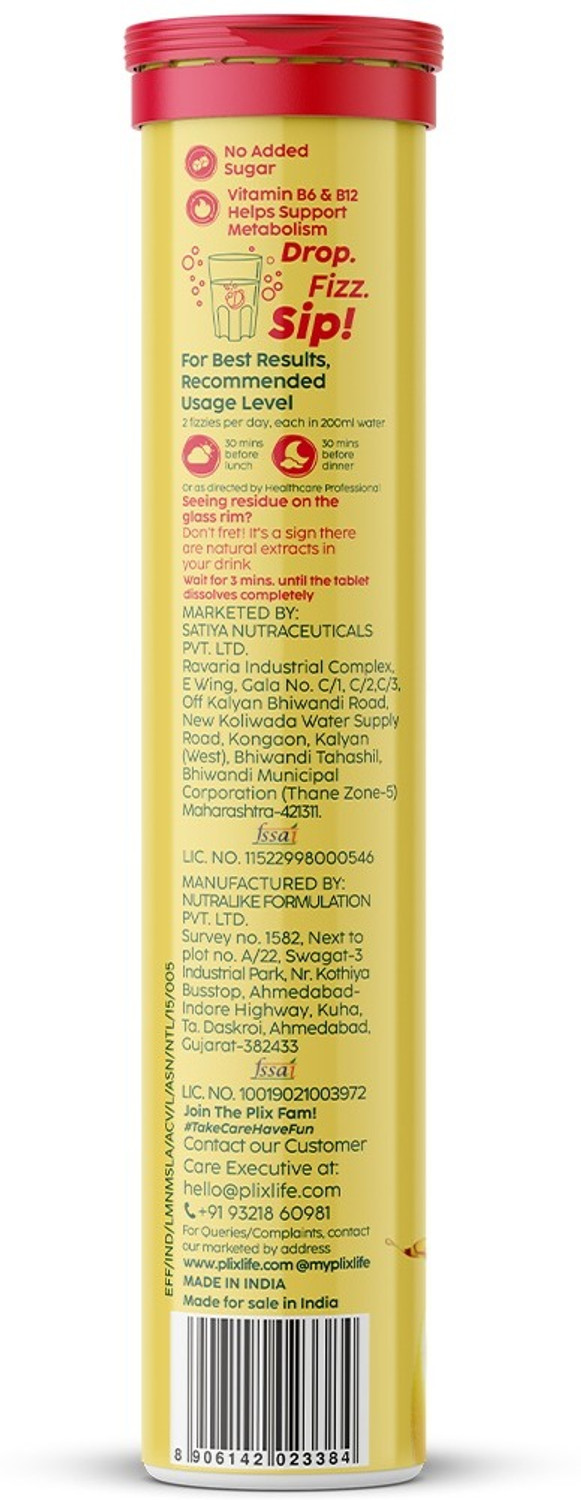 Image of The Plant Fix Plix Apple Cider Vinegar 15 Effervescent Tablets Lemon Masala Flavor with Vitamin B12