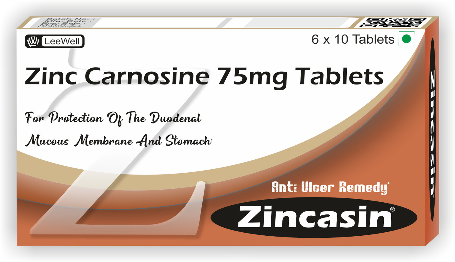 Image of zincasin Zinc L carnosine 75mg | Leaky gut | Stomach Ulcer, Gut Lining health supplements